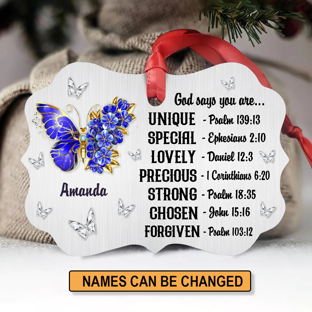 Jesus Aluminum Ornament - Personalized Floral Butterfly, Bible Verses Aluminium Ornament - Custom Gift For Christian - God Says You Are Aluminum Ornament