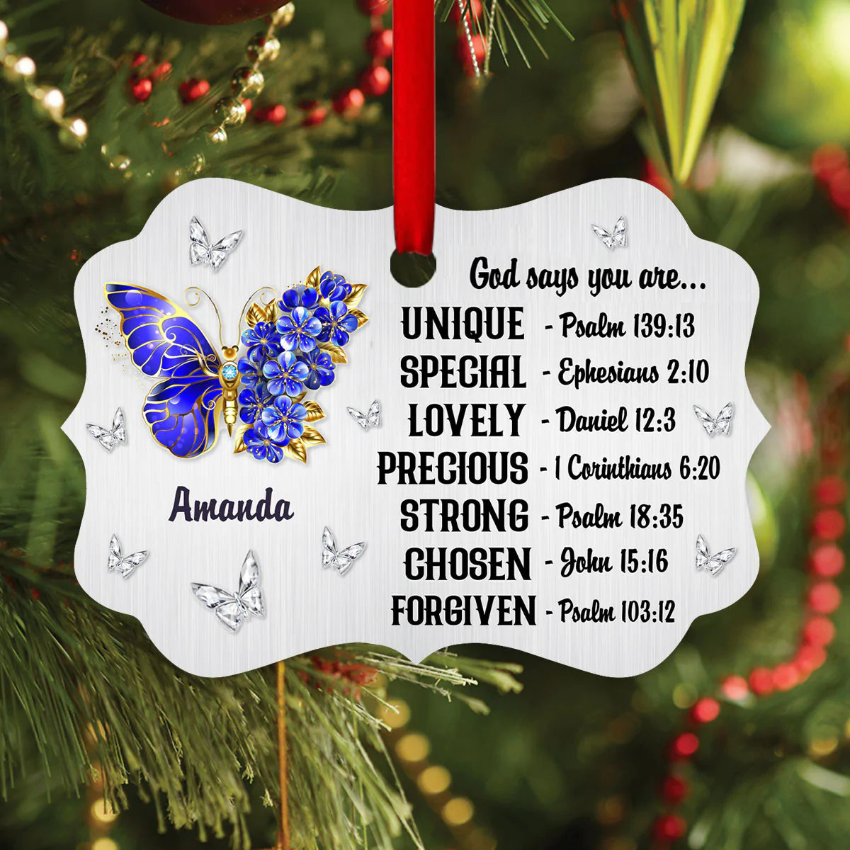 Jesus Aluminum Ornament - Personalized Floral Butterfly, Bible Verses Aluminium Ornament - Custom Gift For Christian - God Says You Are Aluminum Ornament