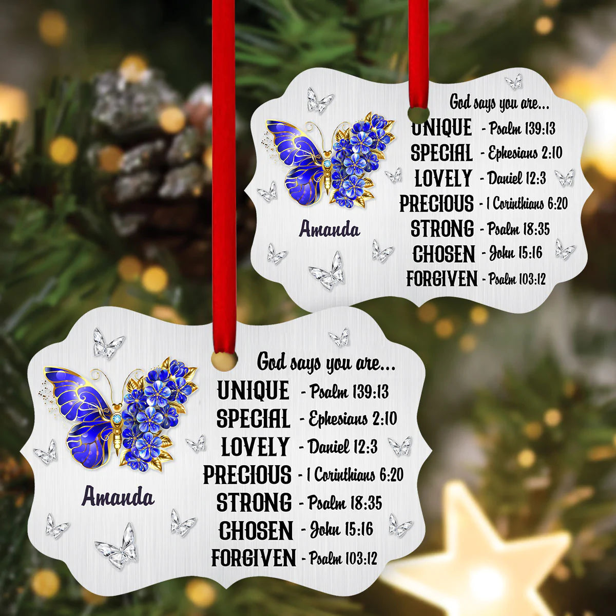 Jesus Aluminum Ornament - Personalized Floral Butterfly, Bible Verses Aluminium Ornament - Custom Gift For Christian - God Says You Are Aluminum Ornament