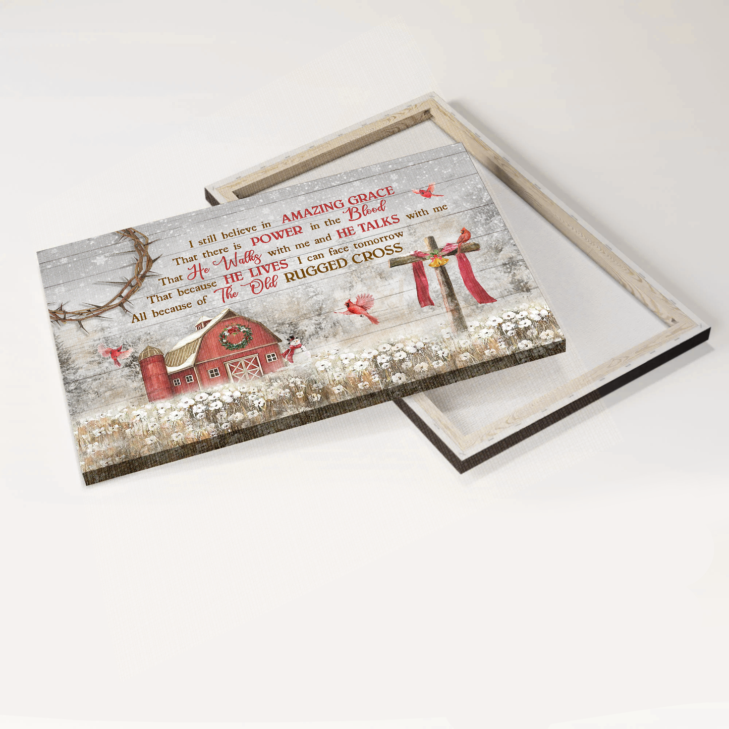 Jesus Landscape Canvas- Flower Field, Cardinal, Wooden Cross canvas- Gift for Christian- I still believe in amazing grace- Landscape Canvas Prints, Wall Art