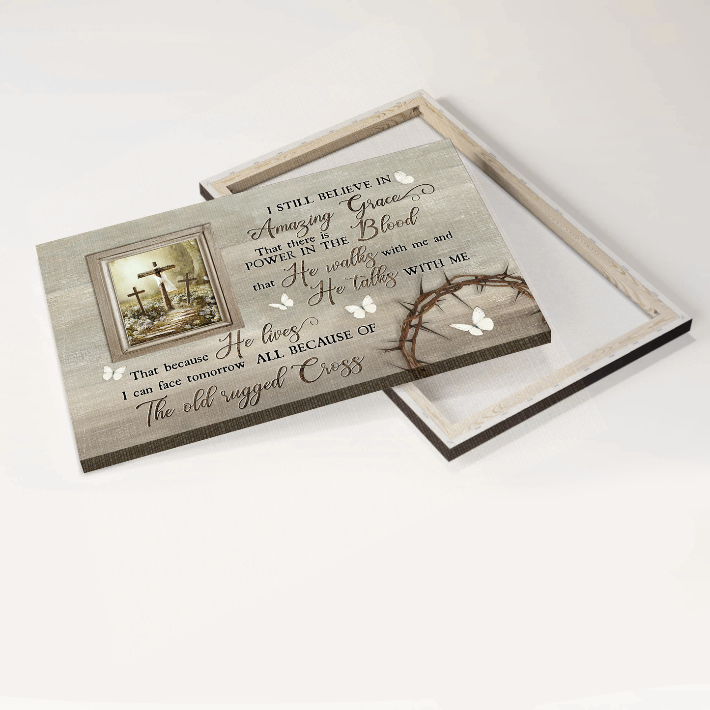 Jesus Landscape Canvas- Flower field, Picture frame, The old rugged cross canvas- Gift for Christian- I still believe in Amazing Grace- Landscape Canvas Prints, Wall Art