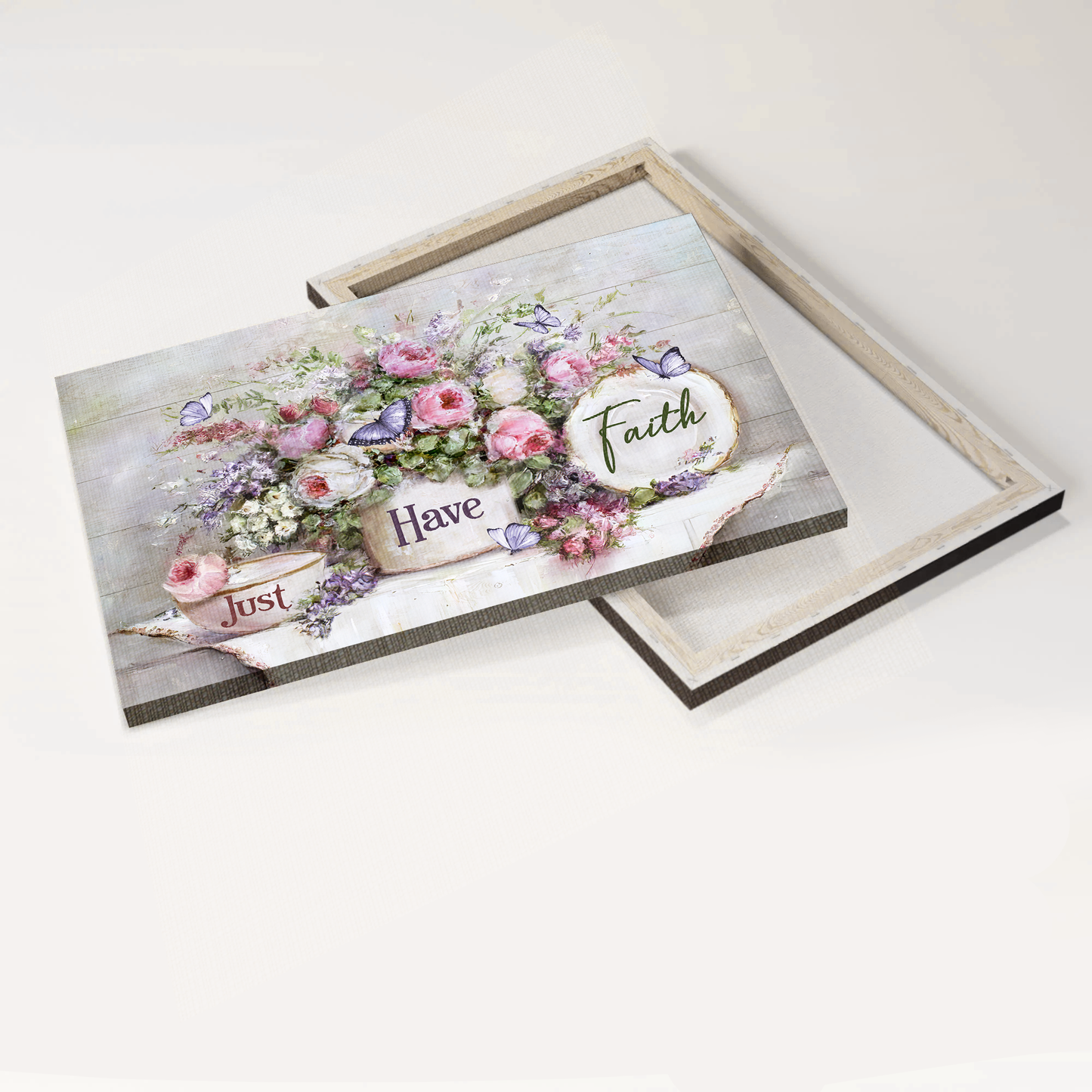 Jesus Landscape Canvas- Flower garden, Still life painting, Purple butterfly canvas- Gift for Christian- Just have faith- Landscape Canvas Prints, Christian Wall Art