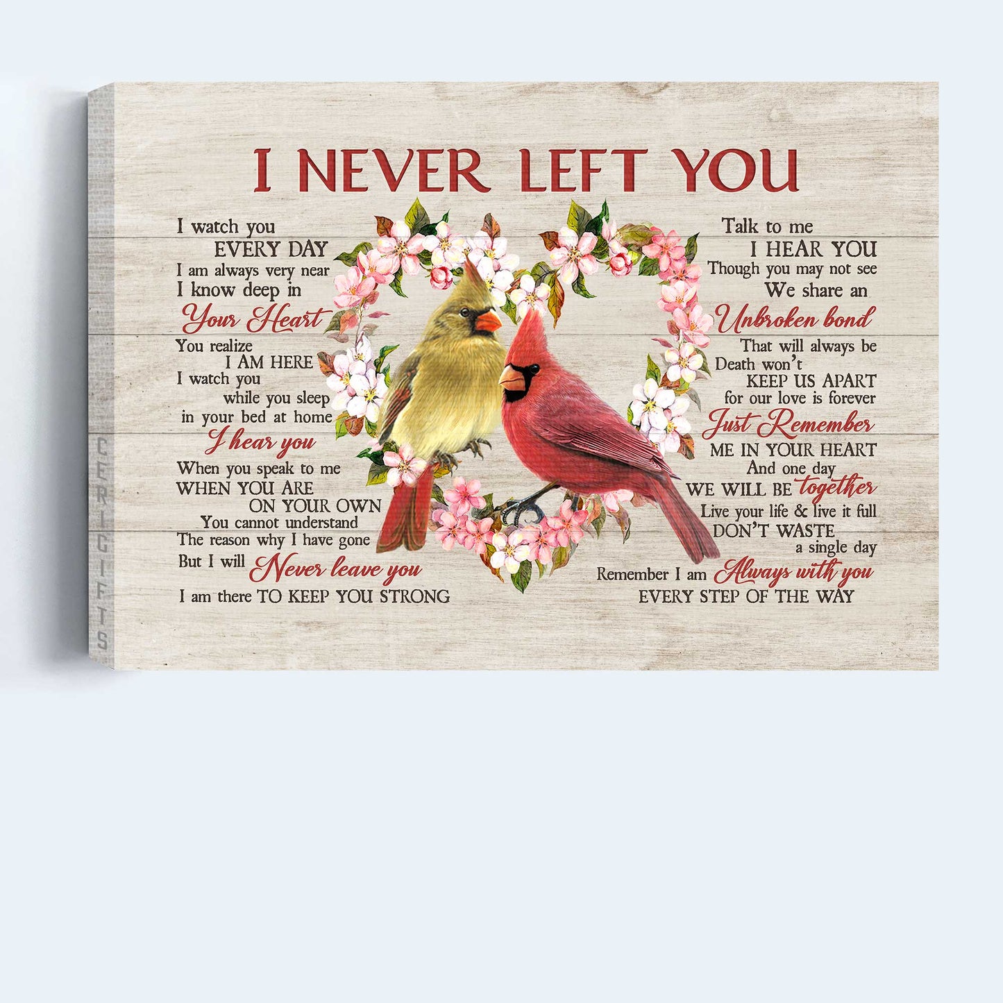 Memorial Landscape Canvas- Flower heart, Watercolor cardinal canvas- Gift for members family- I never left you - Heaven Landscape Canvas Prints, Wall Art