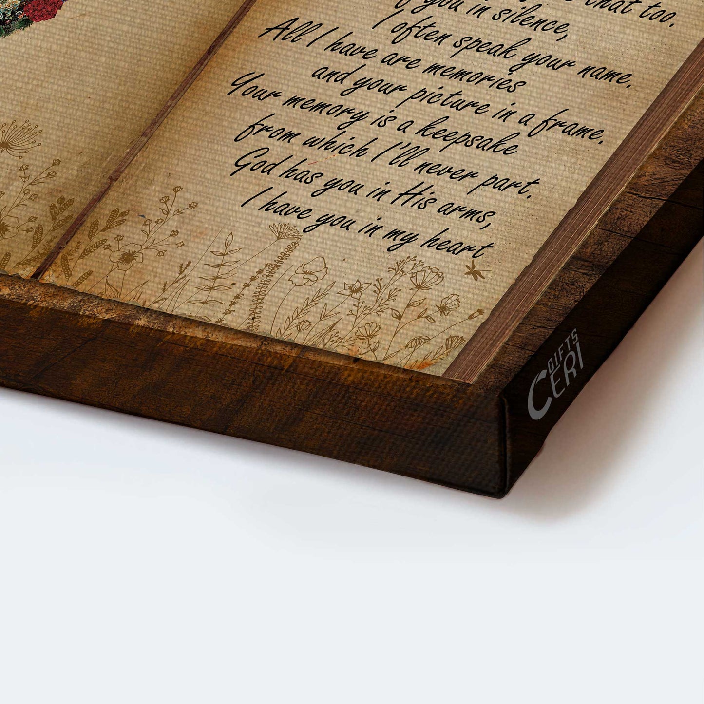 Memorial Landscape Canvas- Flower hummingbird, Antique book, Old letter canvas- Gift for members family- My piece in heaven - Heaven Landscape Canvas Prints, Wall Art