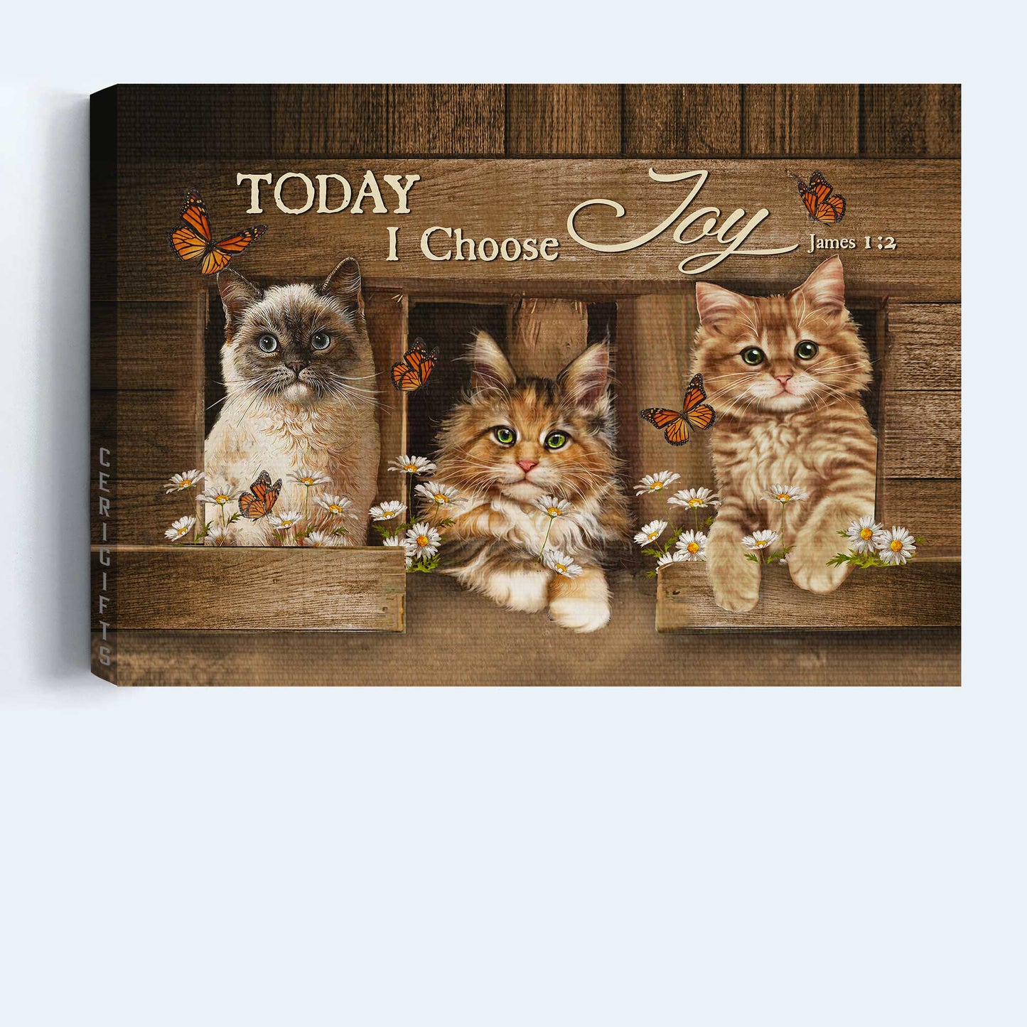 Jesus Landscape Canvas- Amazing Cat, Pretty Daisy, Monarch Butterfly Landscape Canvas- Gift For Christian- Today I Choose Joy