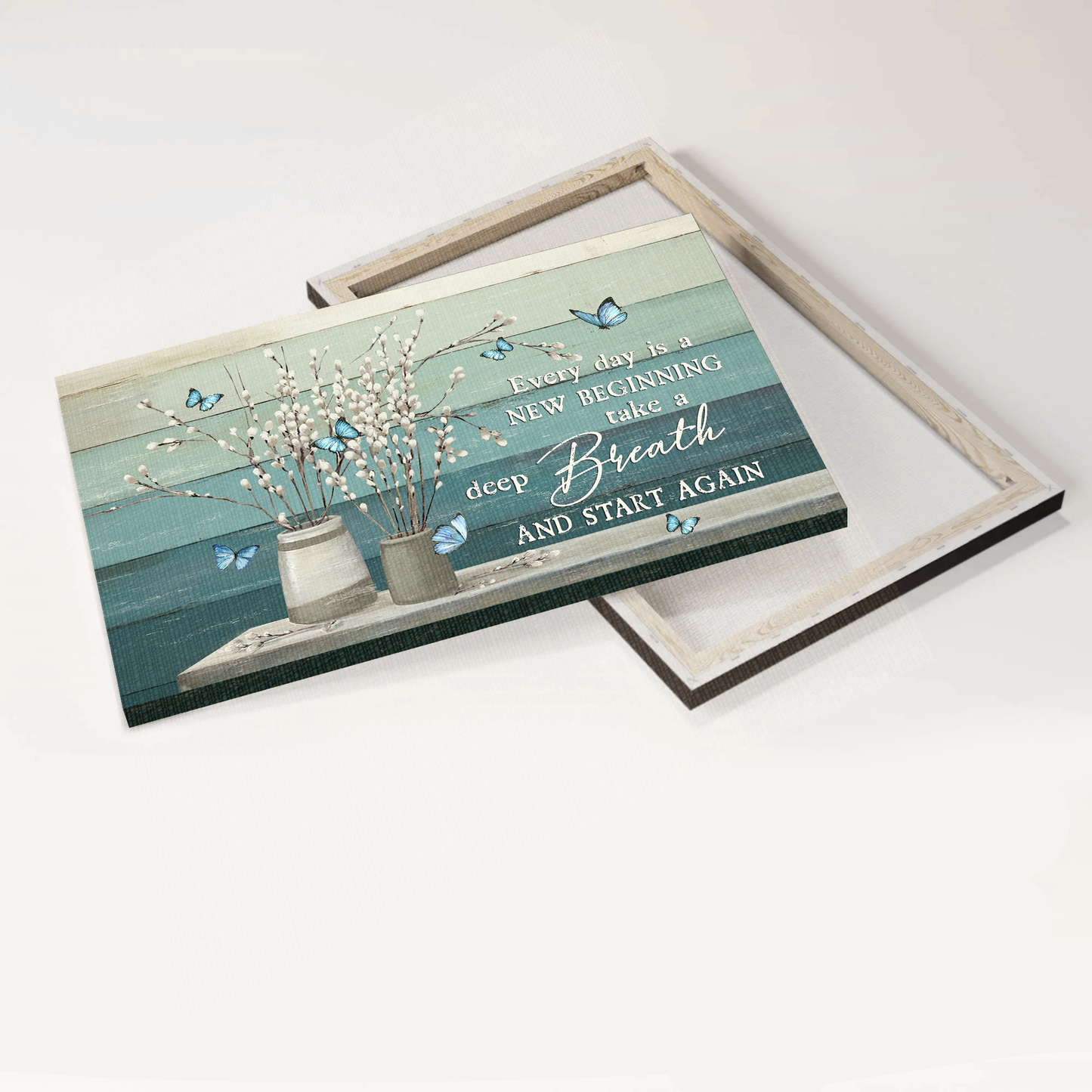 Jesus Landscape Canvas- Flower painting, Blue butterfly canvas- Gift for Christian- Every day is a new beginning - Landscape Canvas Prints, Wall Art