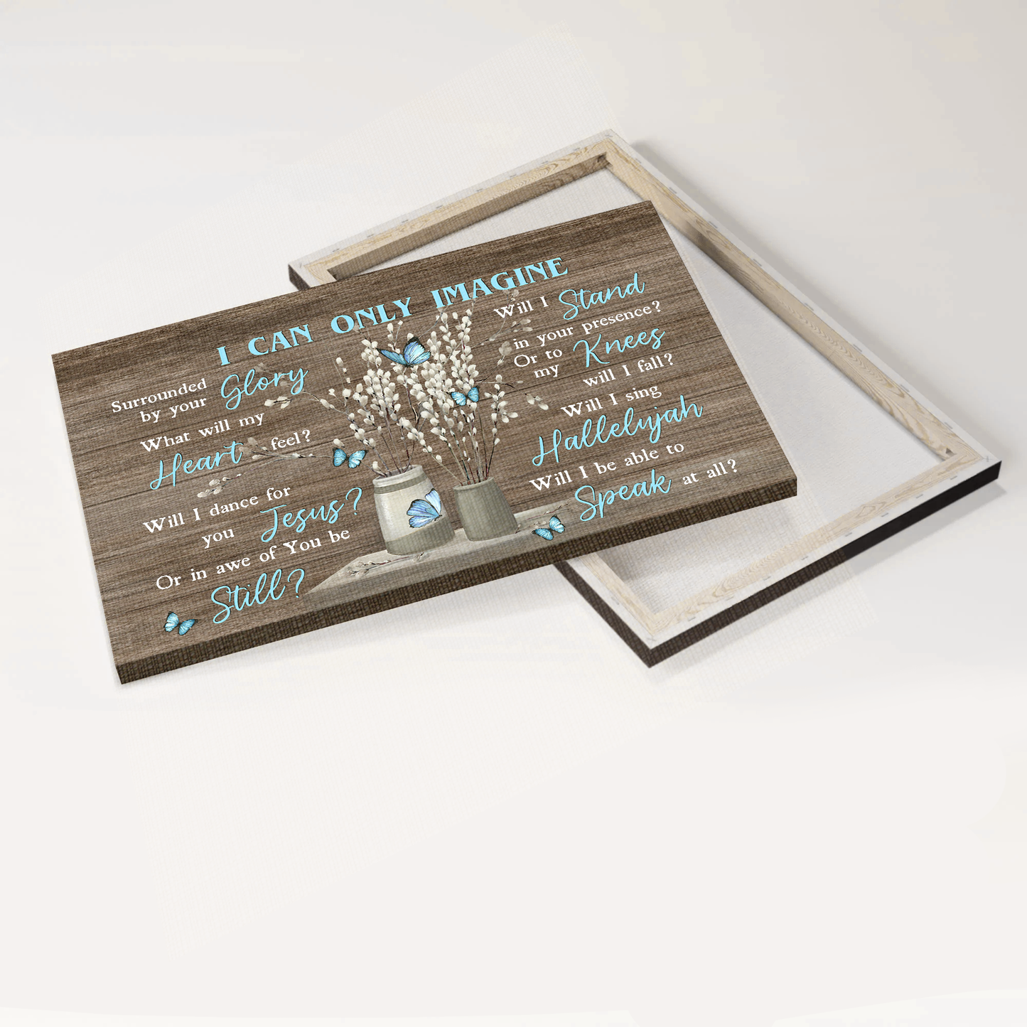 Jesus Landscape Canvas- Flower painting, Blue butterfly- Gift for Christian- I can only imagine- Landscape Canvas Prints, Wall Art