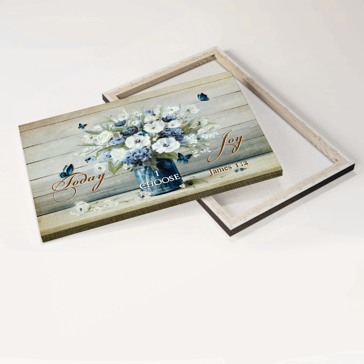 Jesus Landscape Canvas- Flower painting, Blue butterfly- Gift for Christian- Today I choose joy - Landscape Canvas Prints, Christian Wall Art