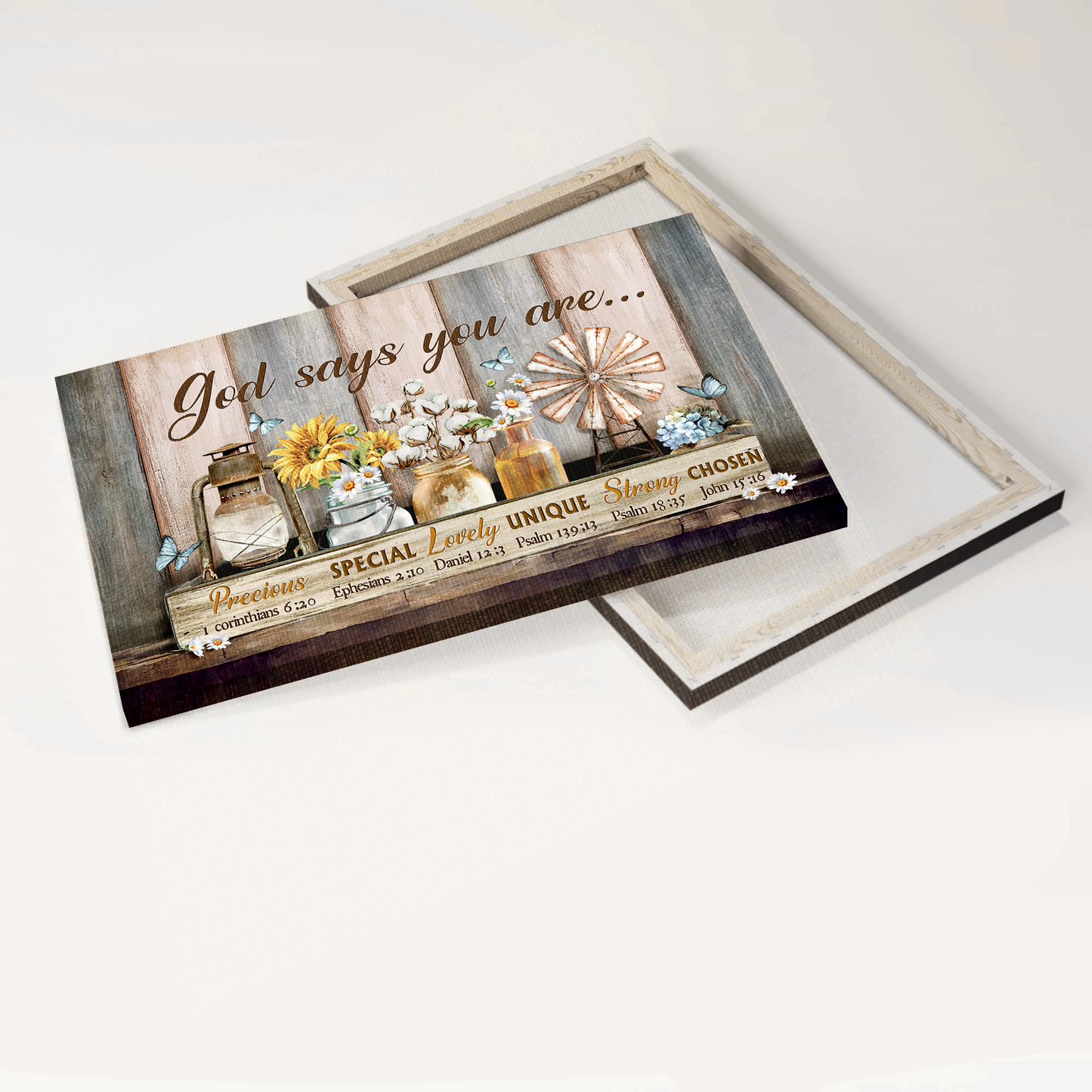 Jesus Landscape Canvas- Flower painting, Glass bottle, Vintage picture- Gift for Christian- God says you are - Landscape Canvas Prints, Christian Wall Art