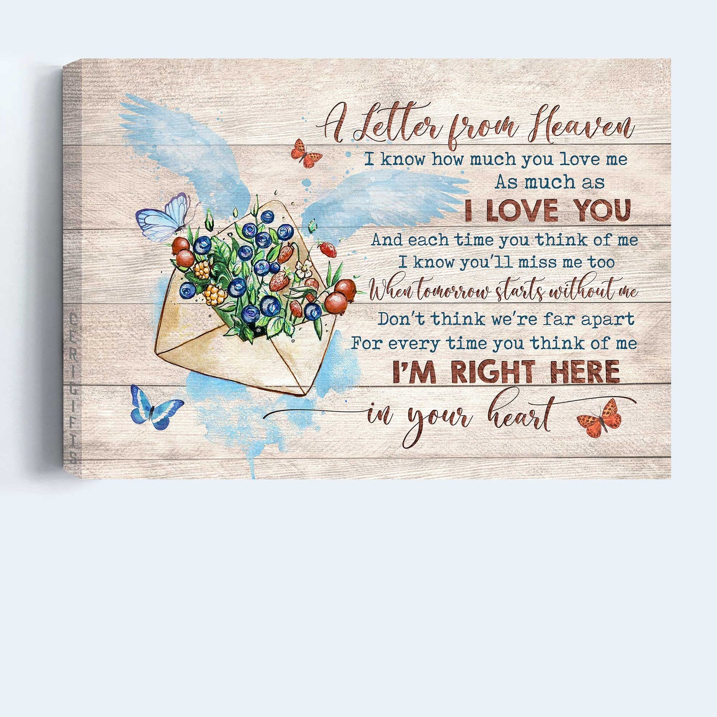 Memorial Landscape Canvas- Flower painting, Butterfly canvas- Gift for family- Letter from heaven, I'm right here in your heart - Heaven Landscape Canvas Prints, Wall Art