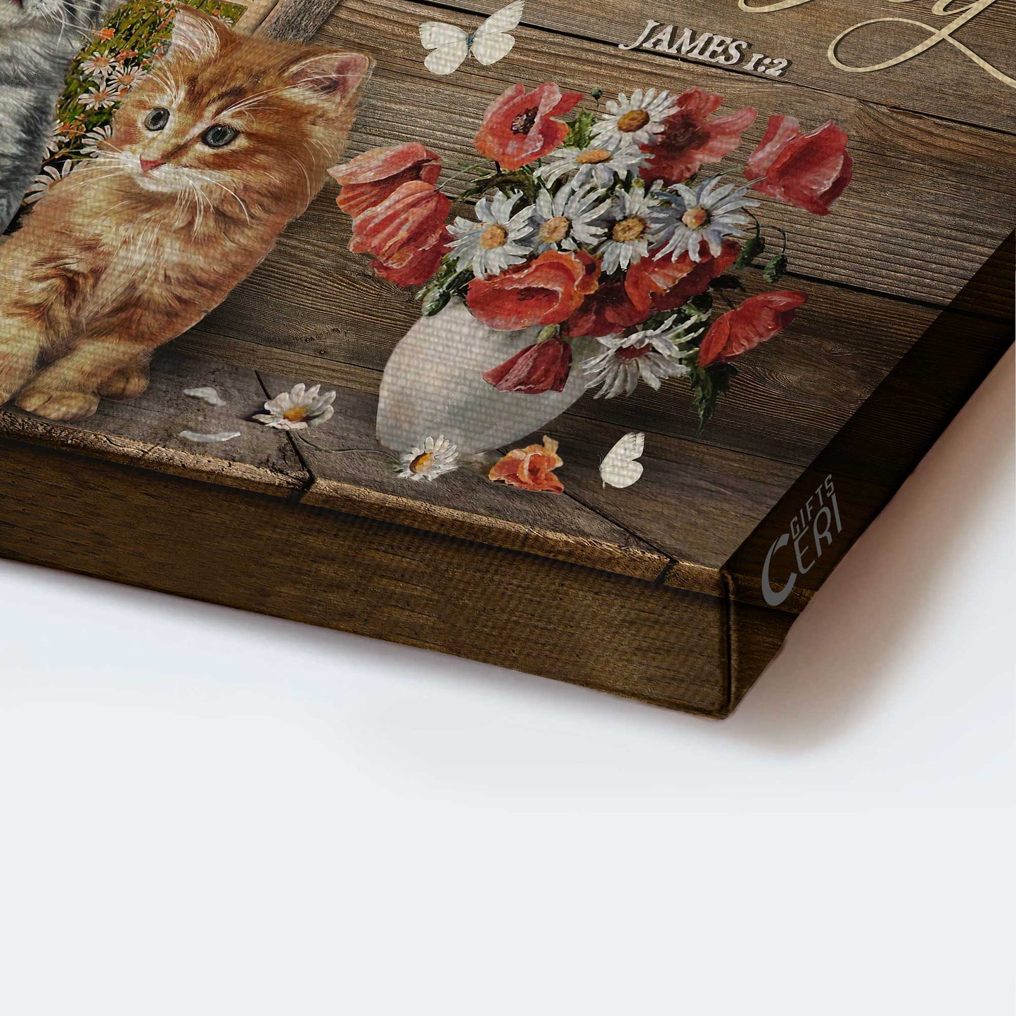 Jesus Landscape Canvas- Amazing Cat, Red Poppy, Daisy Field, White Butterfly Landscape Canvas- Gift For Christian- Today I Choose Joy