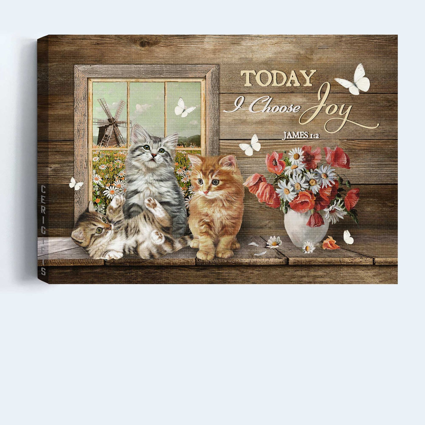 Jesus Landscape Canvas- Amazing Cat, Red Poppy, Daisy Field, White Butterfly Landscape Canvas- Gift For Christian- Today I Choose Joy