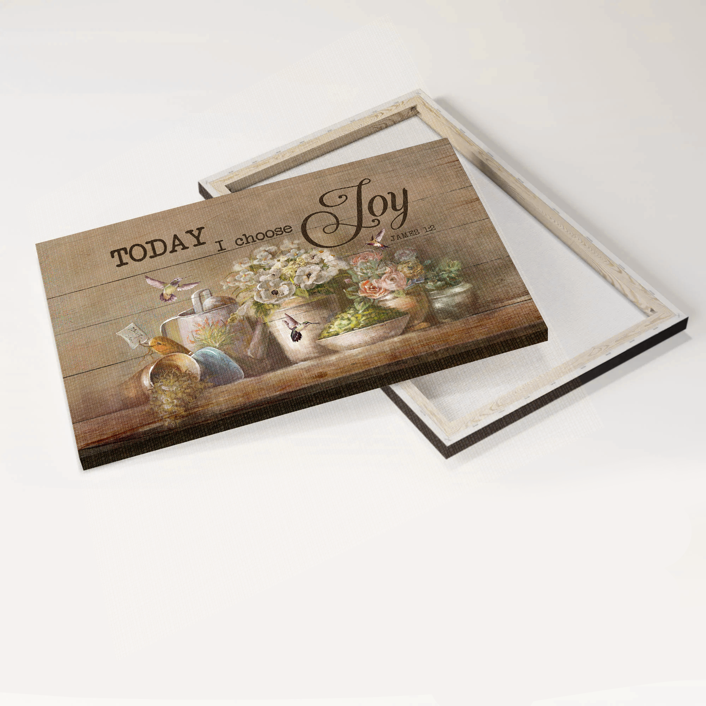 Jesus Landscape Canvas- Garden tools, Flower vase, Hummingbirds, Today I choose joy canvas- Gift for Christian - Landscape Canvas Prints, Wall Art