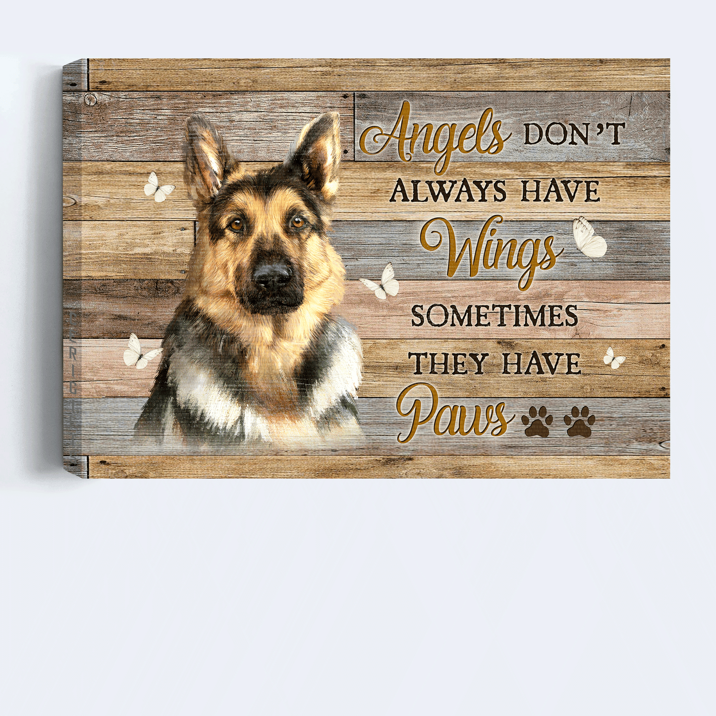 German shepherd Landscape Canvas- German shepherd, Dog drawing, White butterfly- Gift for dog lover- Angels don't always have wings - Jesus Landscape Canvas Prints, Christian Wall Art