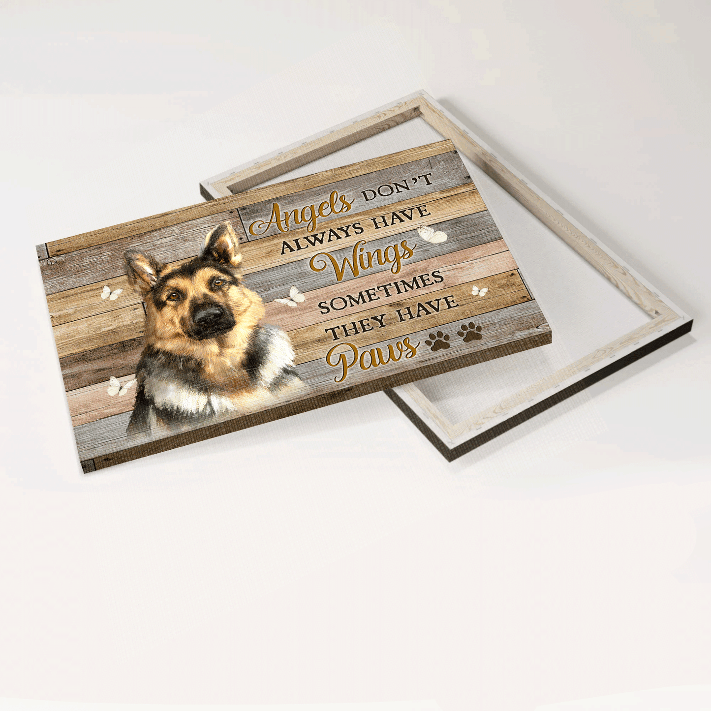 German shepherd Landscape Canvas- German shepherd, Dog drawing, White butterfly- Gift for dog lover- Angels don't always have wings - Jesus Landscape Canvas Prints, Christian Wall Art