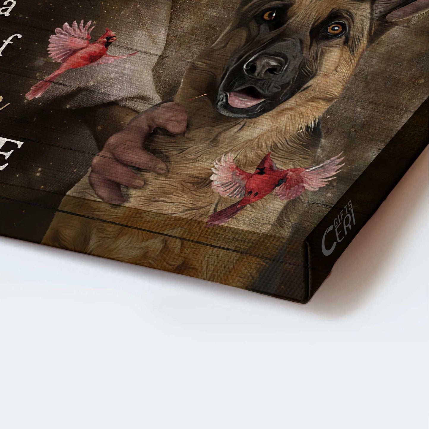 Memorial Landscape Canvas- German Shepherd dog, Northern cardinal- Gift for members family- There's a little bit of heaven in our home - Heaven Landscape Canvas Prints, Wall Art