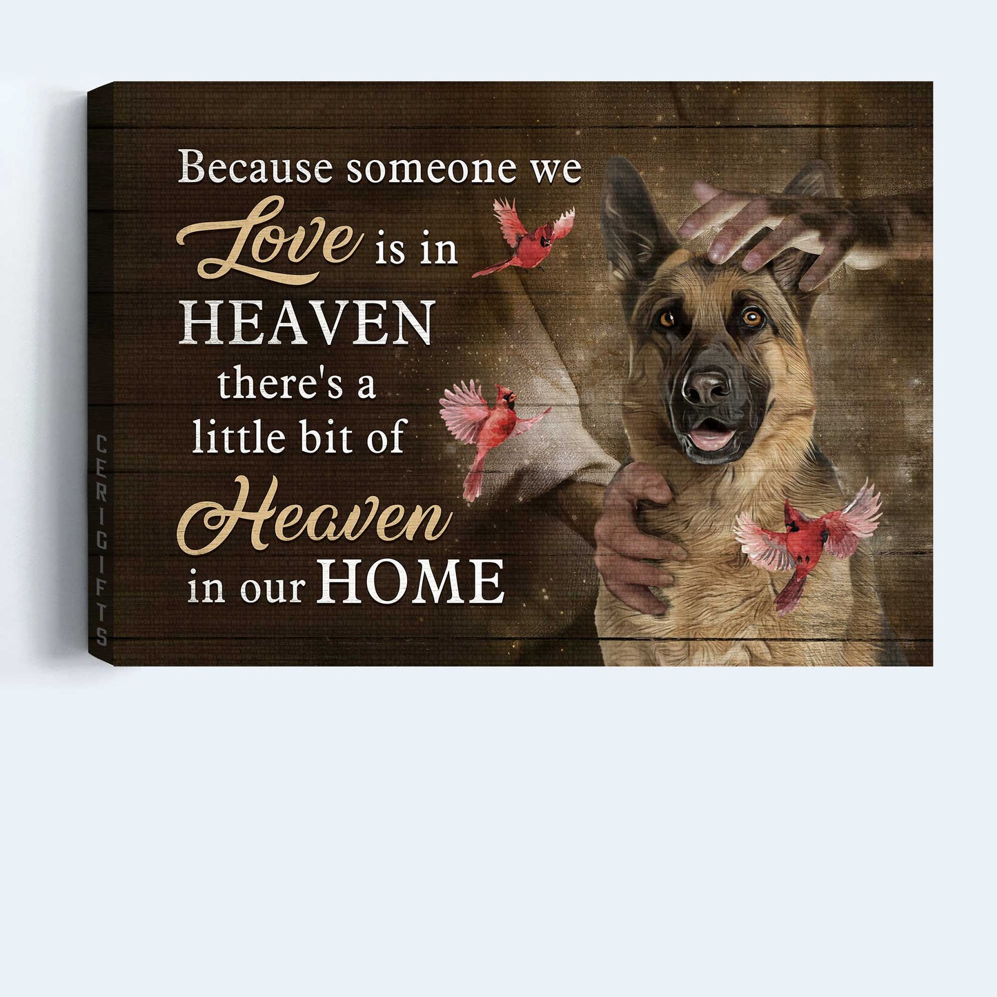 Memorial Landscape Canvas- German Shepherd dog, Northern cardinal- Gift for members family- There's a little bit of heaven in our home - Heaven Landscape Canvas Prints, Wall Art