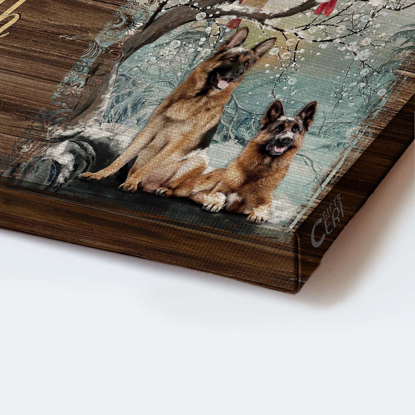 Memorial Landscape Canvas- German shepherd dogs, Snow forest, Cute cardinal- Gift for members family- I am always with you - Heaven Landscape Canvas Prints, Wall Art