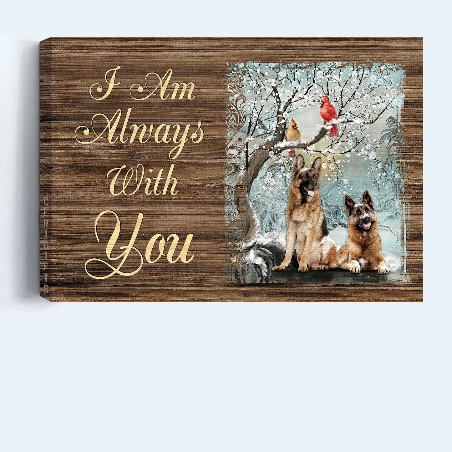 Memorial Landscape Canvas- German shepherd dogs, Snow forest, Cute cardinal- Gift for members family- I am always with you - Heaven Landscape Canvas Prints, Wall Art