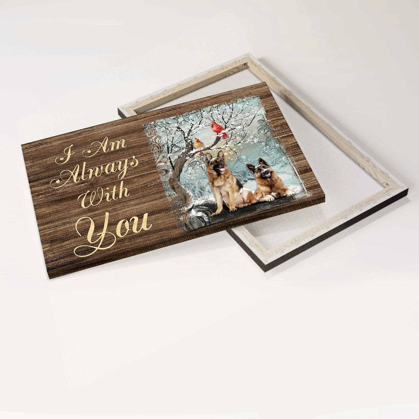 Memorial Landscape Canvas- German shepherd dogs, Snow forest, Cute cardinal- Gift for members family- I am always with you - Heaven Landscape Canvas Prints, Wall Art