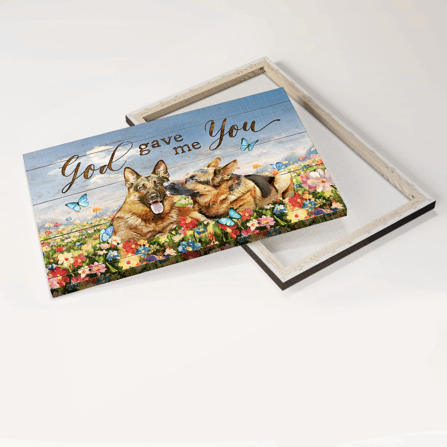 Jesus Landscape Canvas- German shepherd drawing, Colorful flower, God gave me you canvas- Gift for Christian - Landscape Canvas Prints, Wall Art