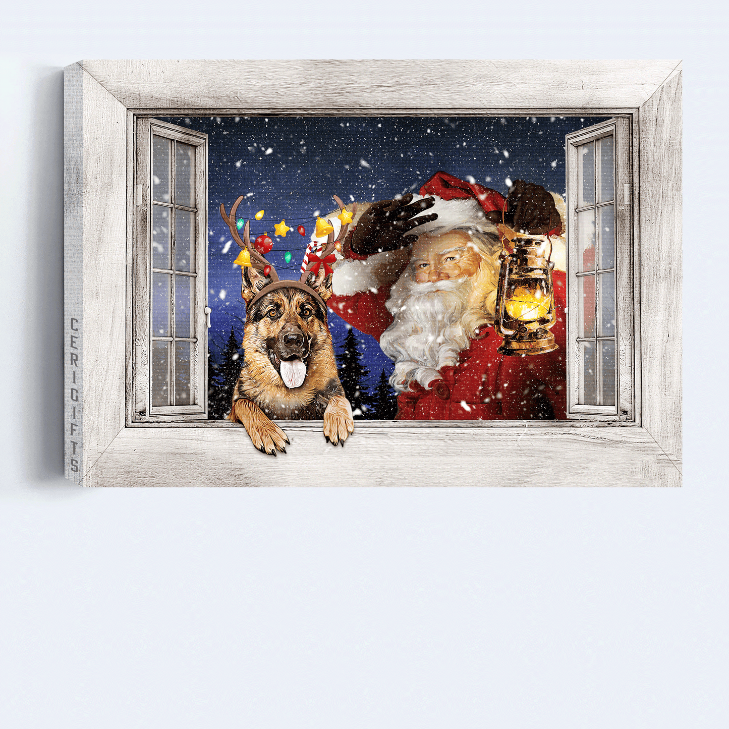German Shepherd Landscape Canvas- German Shepherd, Santa Clause, Christmas gift, Merry Christmas canvas- Gift for dog lover - Dog Landscape Canvas Prints, Wall Art
