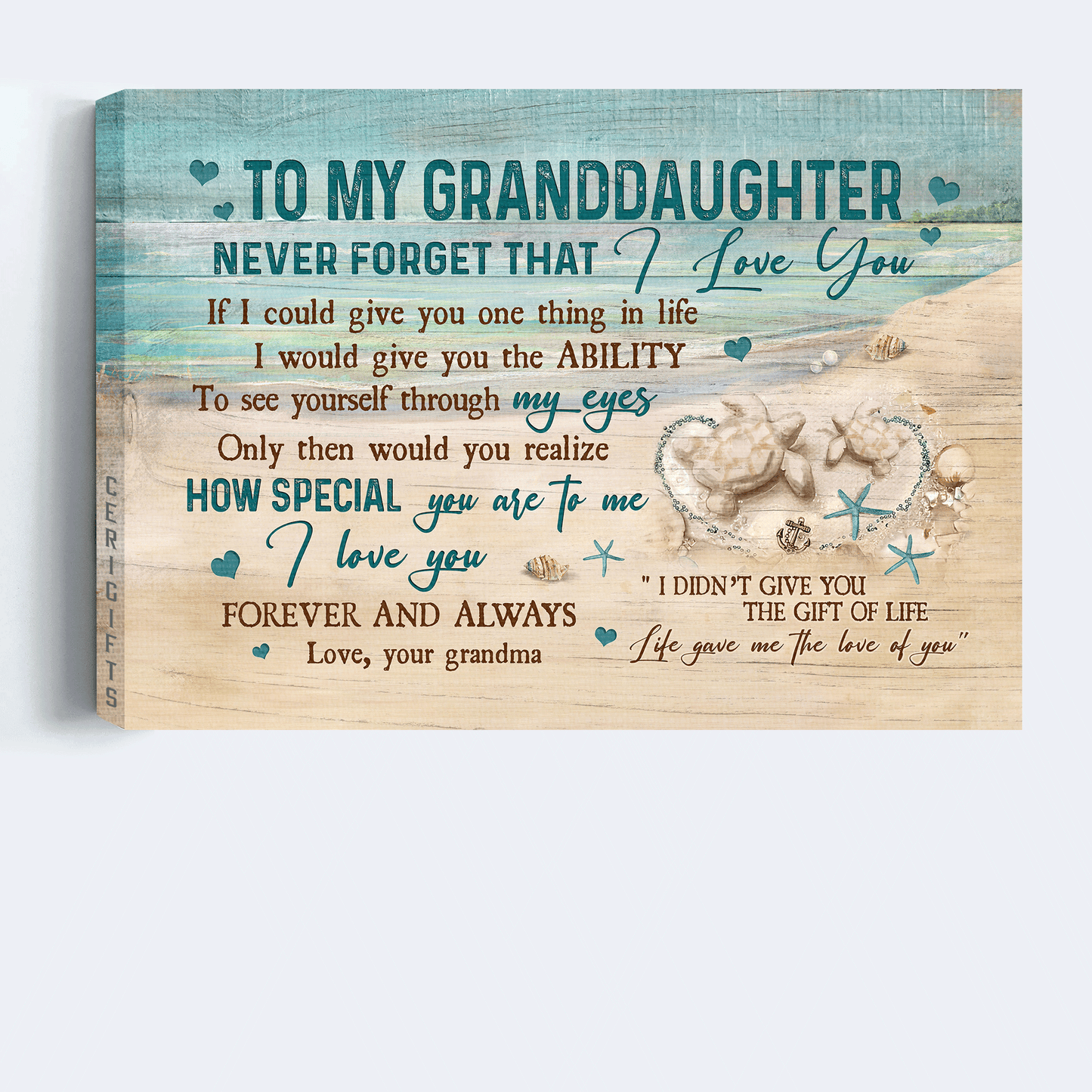Gift for granddaughter- Grandma to Granddaughter, Sand turtle, Life gave me the love of you - Family Landscape Canvas Prints, Wall Art