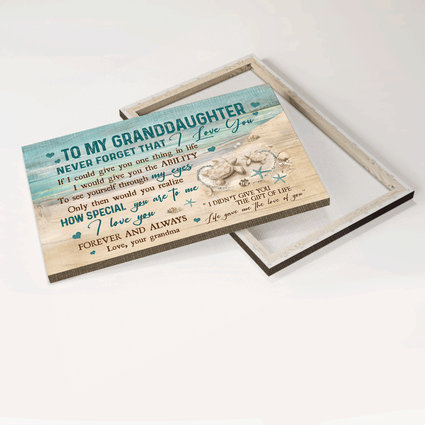 Gift for granddaughter- Grandma to Granddaughter, Sand turtle, Life gave me the love of you - Family Landscape Canvas Prints, Wall Art