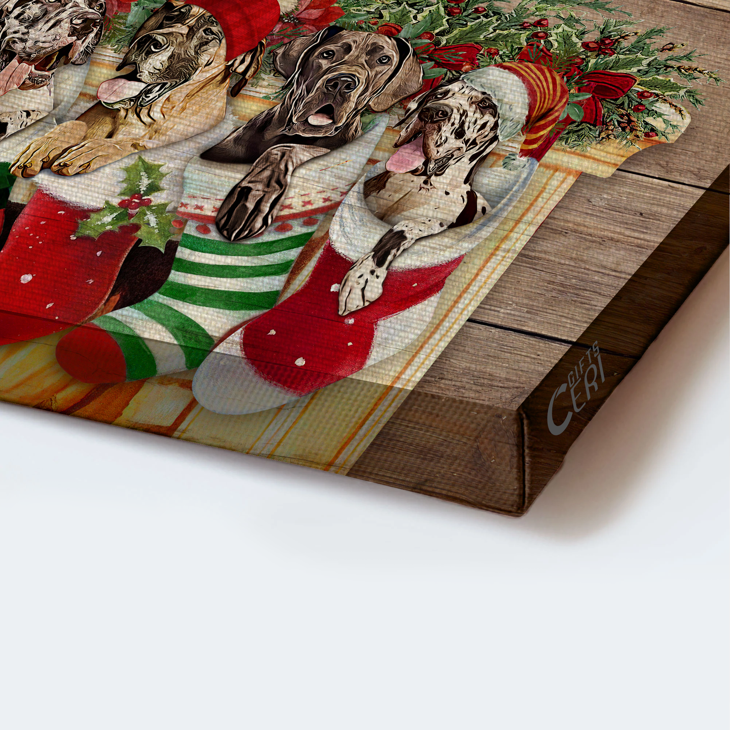 Great Dane Landscape Canvas- Great Dane, Christmas Sock, Cardinal - Gift for dog lover- Gather here with grateful hearts - Dog Christmas Landscape Canvas Prints, Wall Art