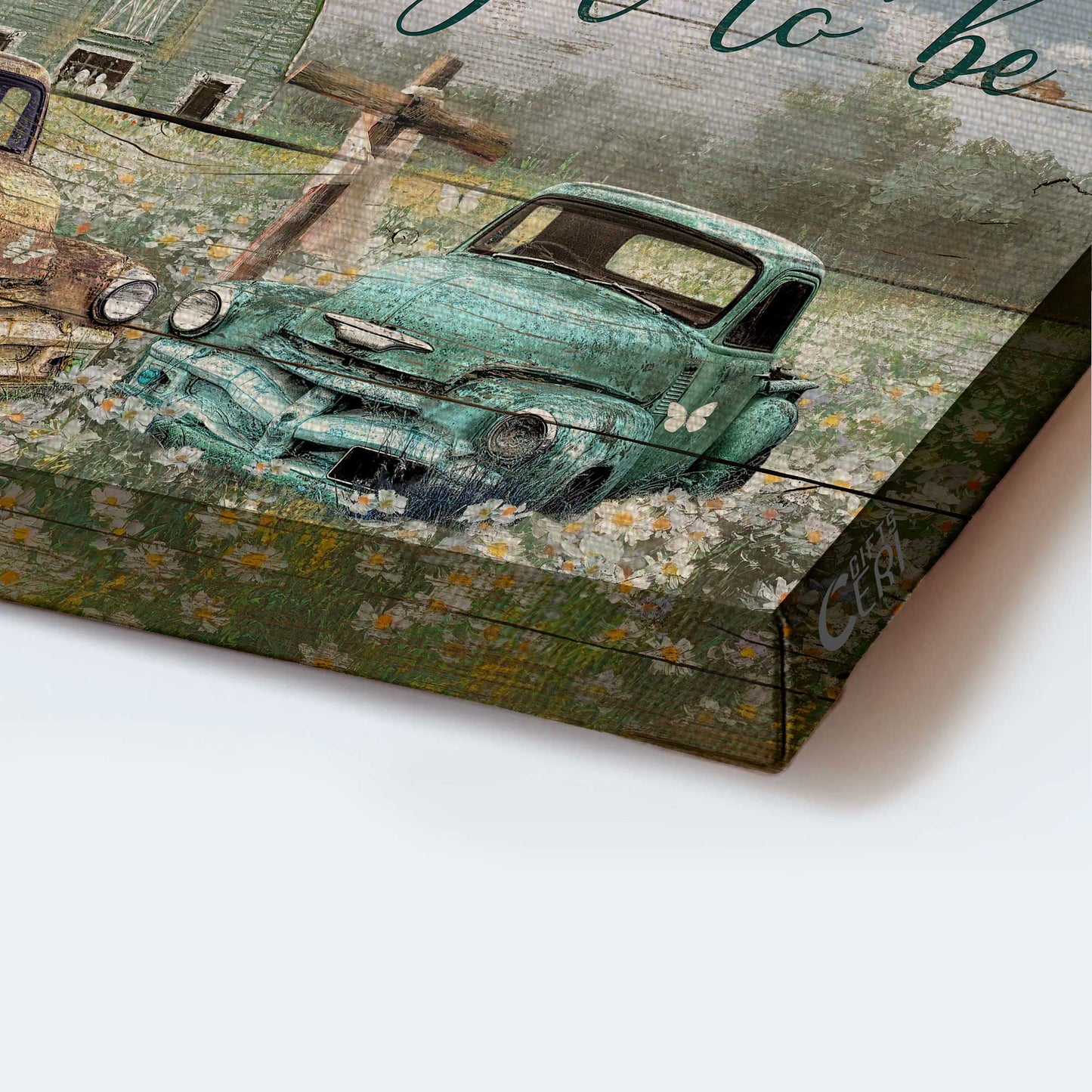 Jesus Landscape Canvas- Green house, Old ladybug car, Daisy field, Butterfly canvas- Gift for Christian- Grow old along with me - Landscape Canvas Prints, Wall Art