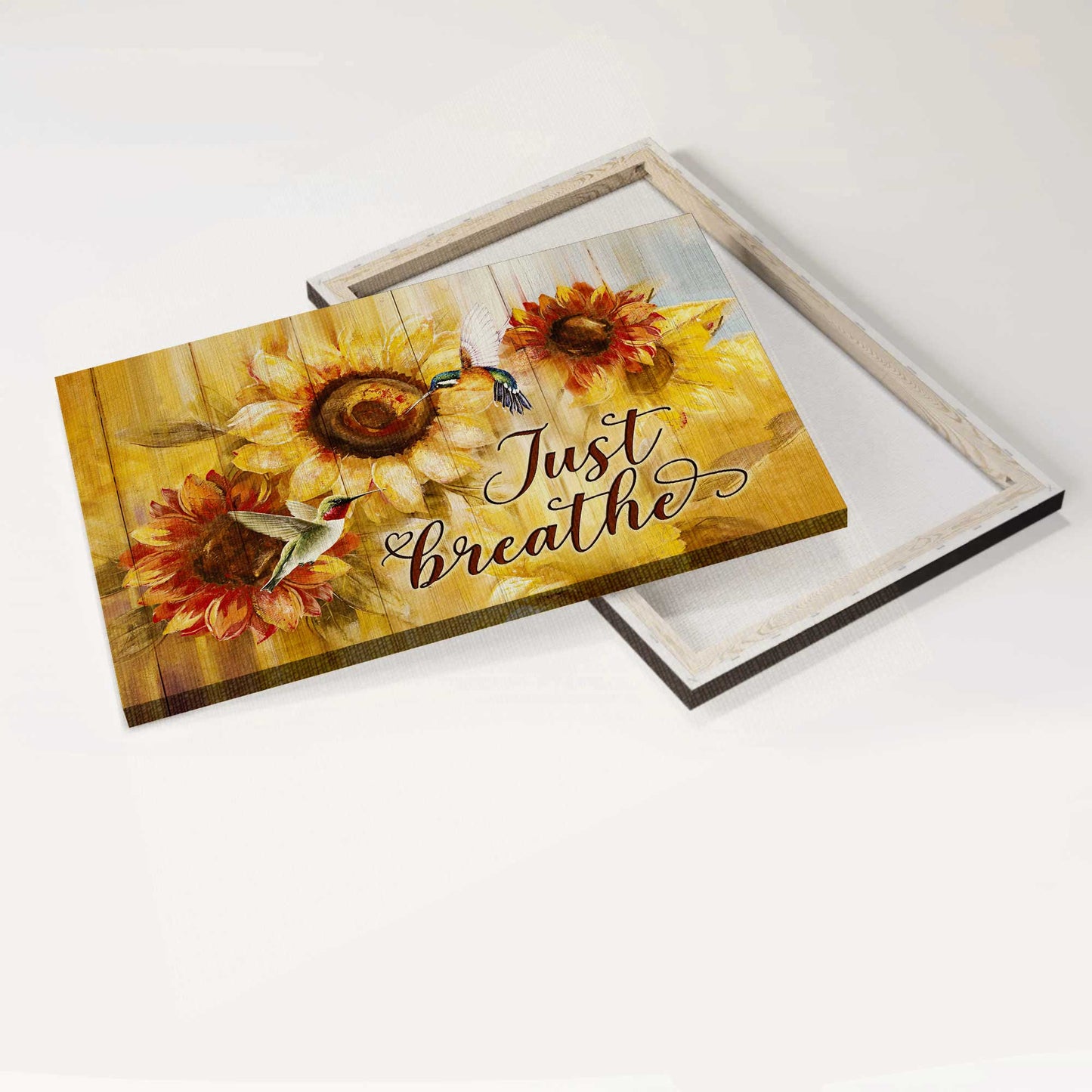 Jesus Landscape Canvas- Green hummingbirds, Sunflower painting, Just breathe canvas- Gift for Christian - Landscape Canvas Prints, Christian Wall Art