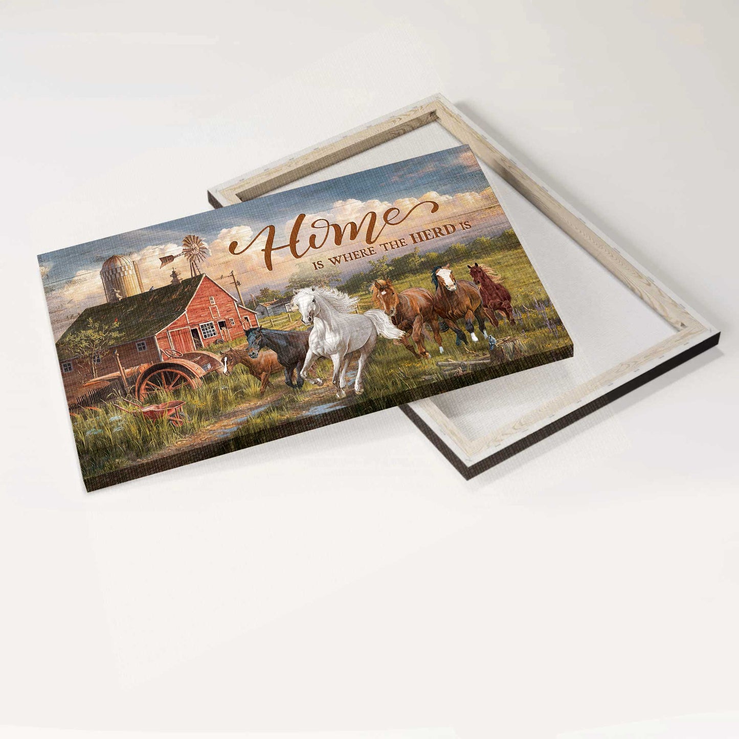 Jesus Landscape Canvas- Green meadow land, Running horse, Blue sky canvas- Gift for Christian- Home is where the herd is - Landscape Canvas Prints, Christian Wall Art