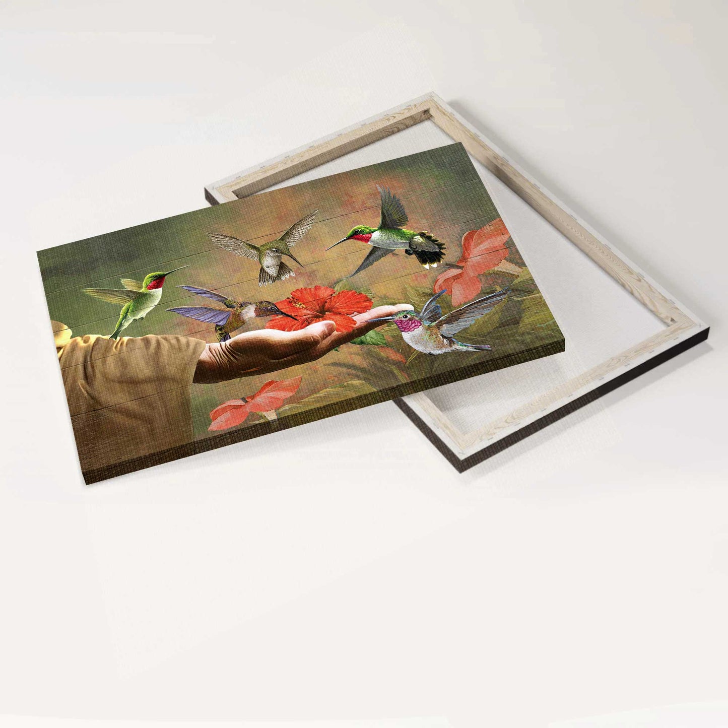 Jesus Landscape Canvas- Hand of God, Hummingbirds and the beautiful flower canvas- Gift for Christian - Landscape Canvas Prints, Christian Wall Art