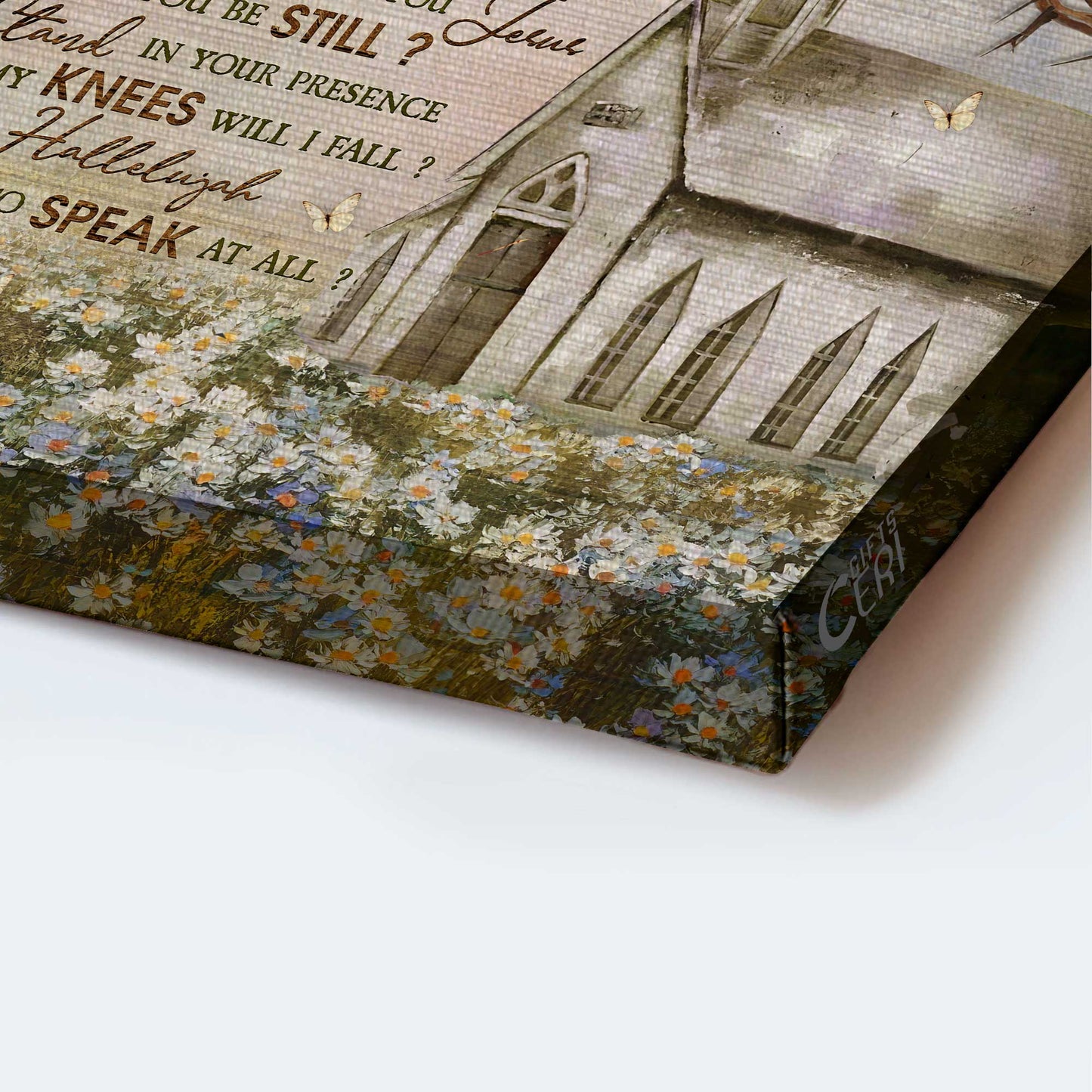 Jesus Landscape Canvas- Amazing Church, Stunning Daisy Garden, Wooden Cross Landscape Canvas- Gift For Christian- I Can Only Imagine