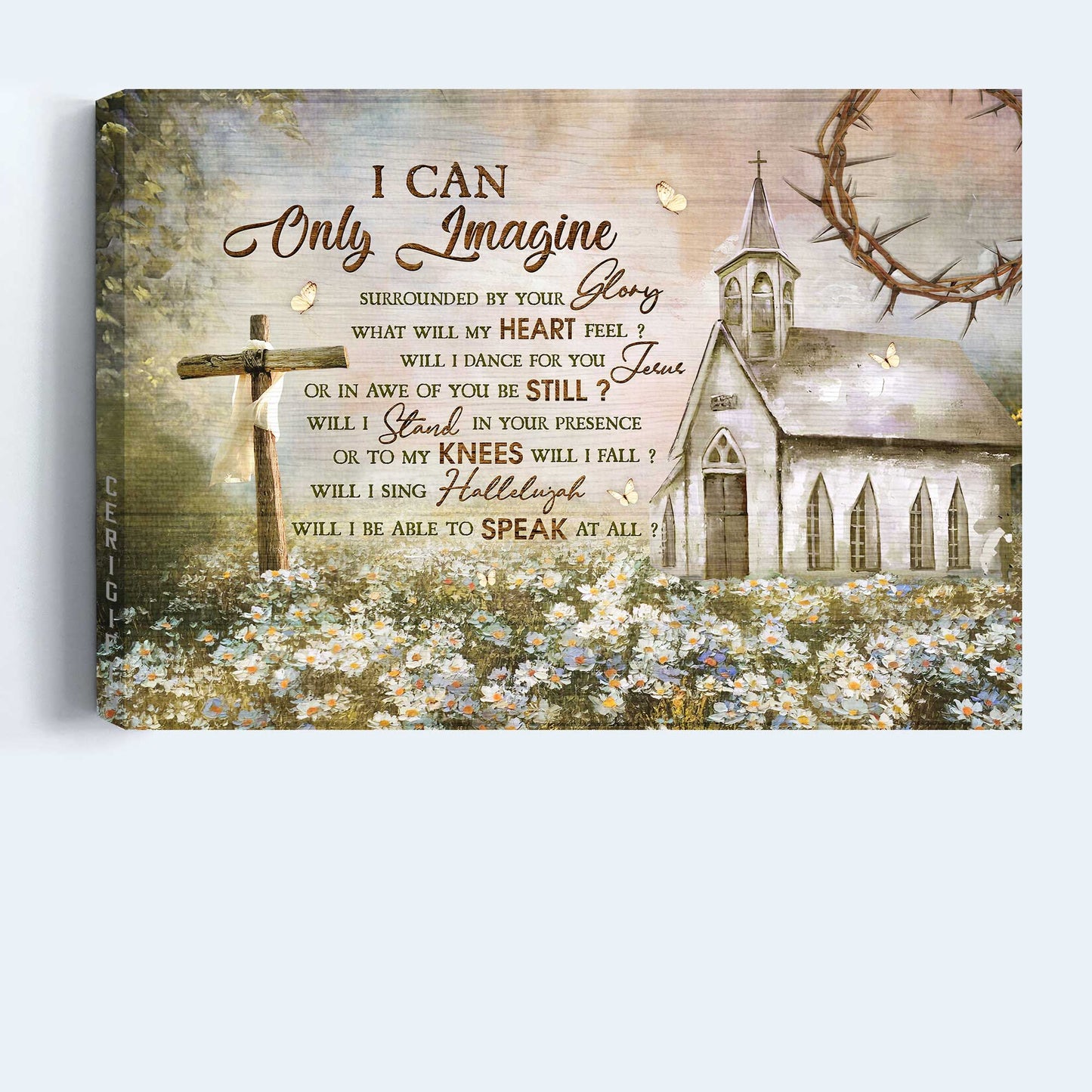 Jesus Landscape Canvas- Amazing Church, Stunning Daisy Garden, Wooden Cross Landscape Canvas- Gift For Christian- I Can Only Imagine