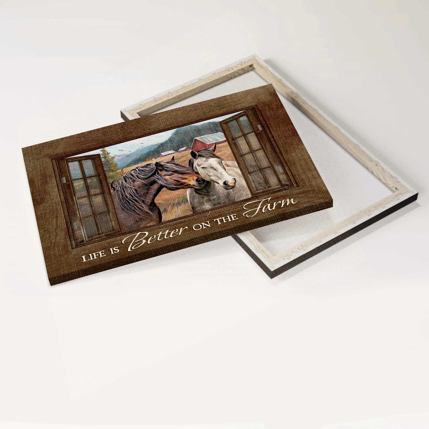 Jesus Landscape Canvas- Happy horse, Rice field, Countryside drawing, Red barn painting canvas- Gift for Christian- Life is better on the farm - Landscape Canvas Prints, Christian Wall Art