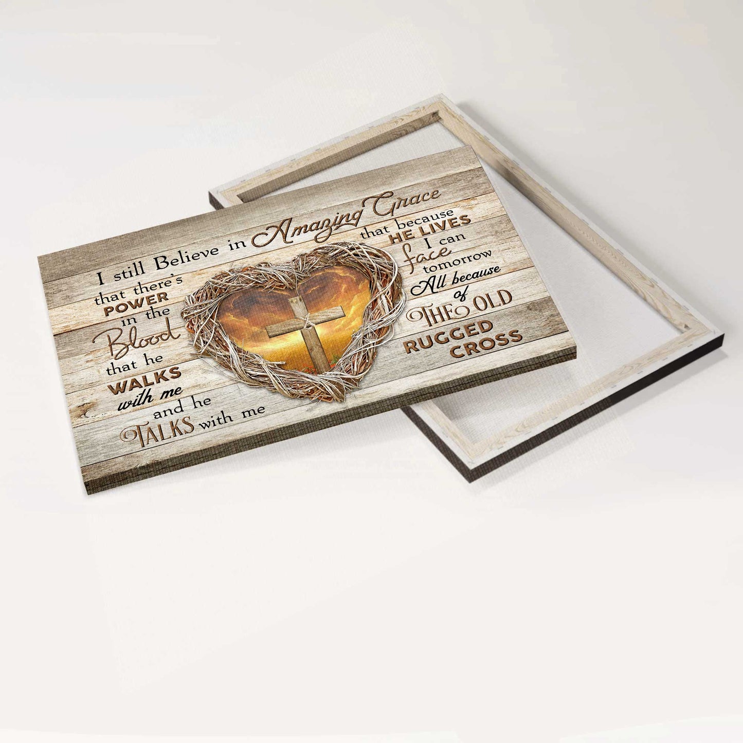 Jesus Landscape Canvas- Heart of thorns, Wooden cross canvas- Gift for Christian-  I still believe in Amazing Grace - Landscape Canvas Prints, Christian Wall Art