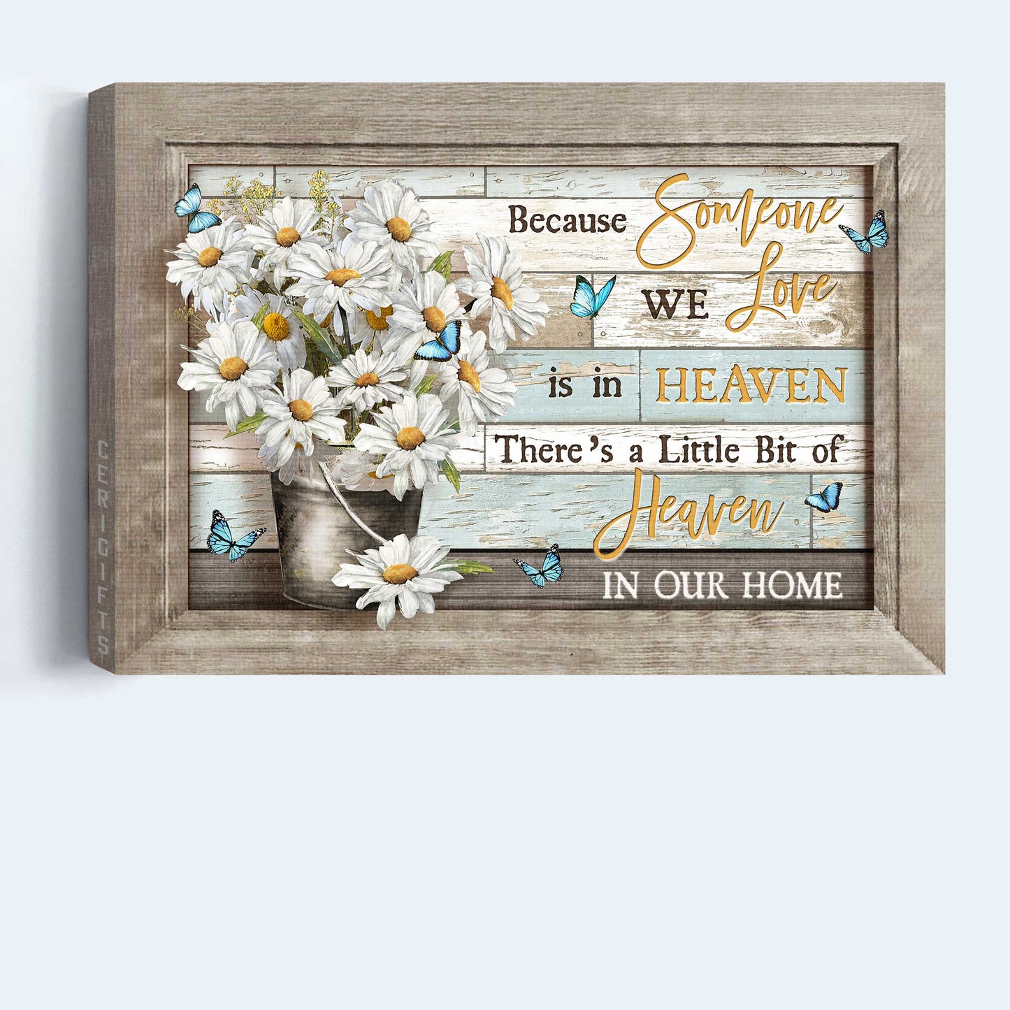Memorial Landscape Canvas- Heaven, Daisy, Butterfly canvas- Gift for members family - There's a little bit of heaven in our home - Heaven Landscape Canvas Prints, Wall Art