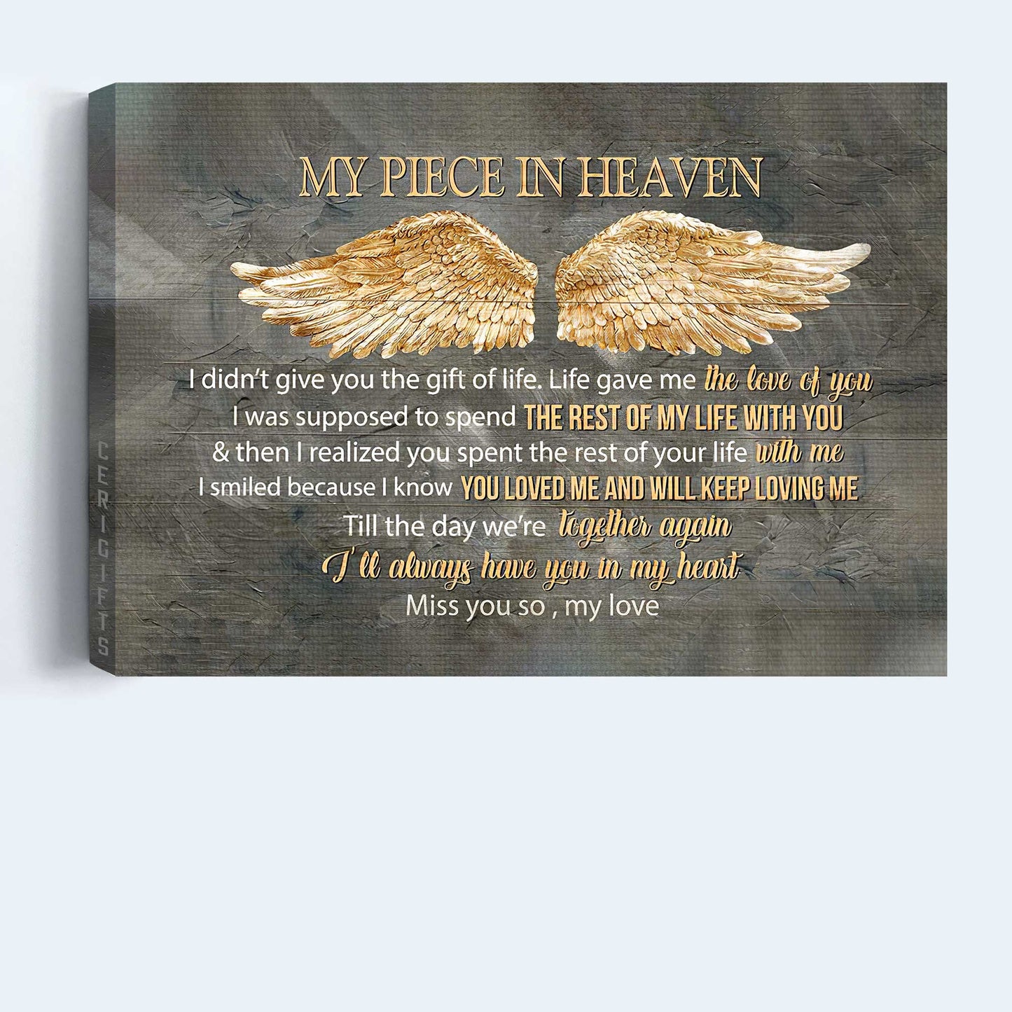 Memorial Landscape Canvas- Golden wings - Gift for members family- My piece in heaven - Heaven Landscape Canvas Prints, Wall Art