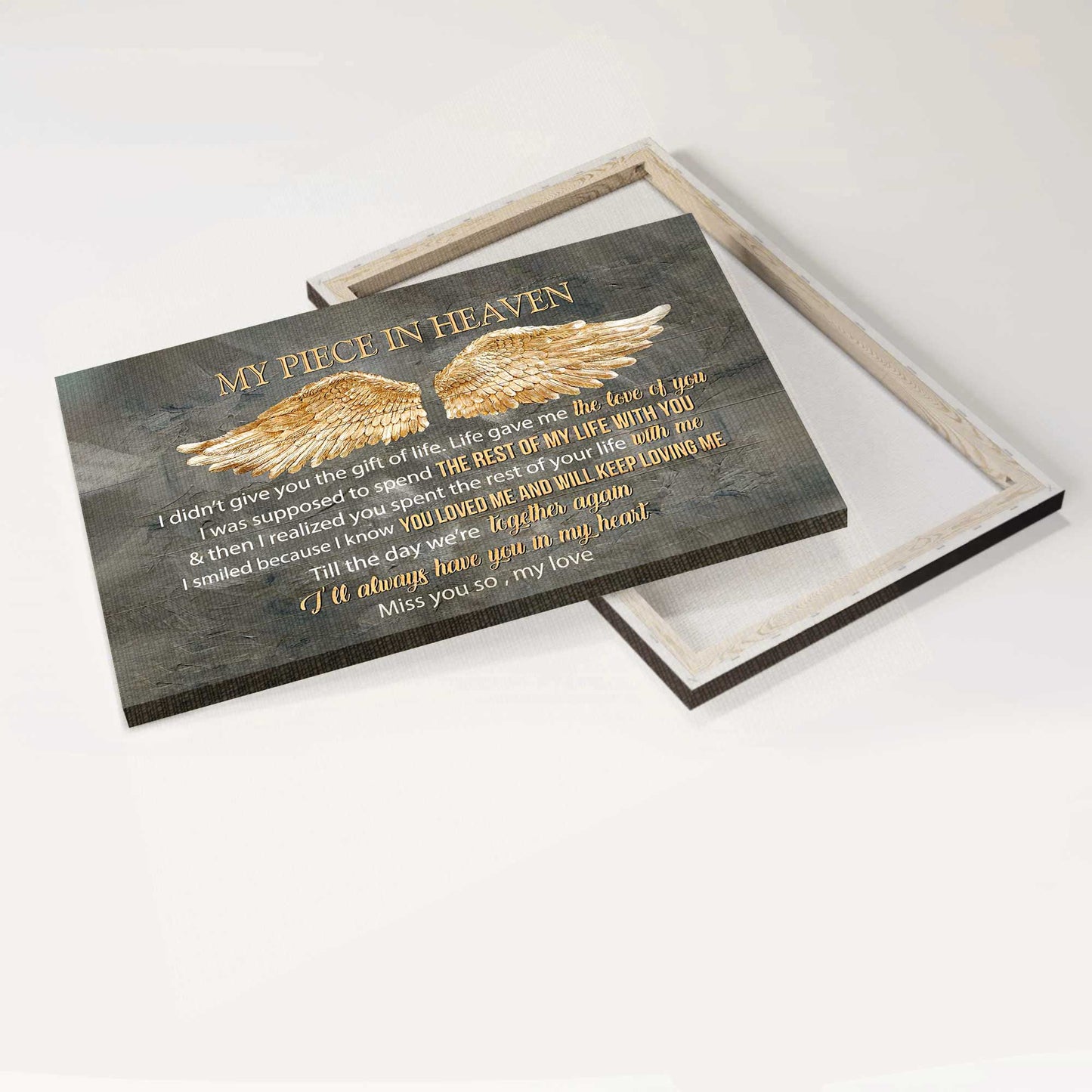 Memorial Landscape Canvas- Golden wings - Gift for members family- My piece in heaven - Heaven Landscape Canvas Prints, Wall Art
