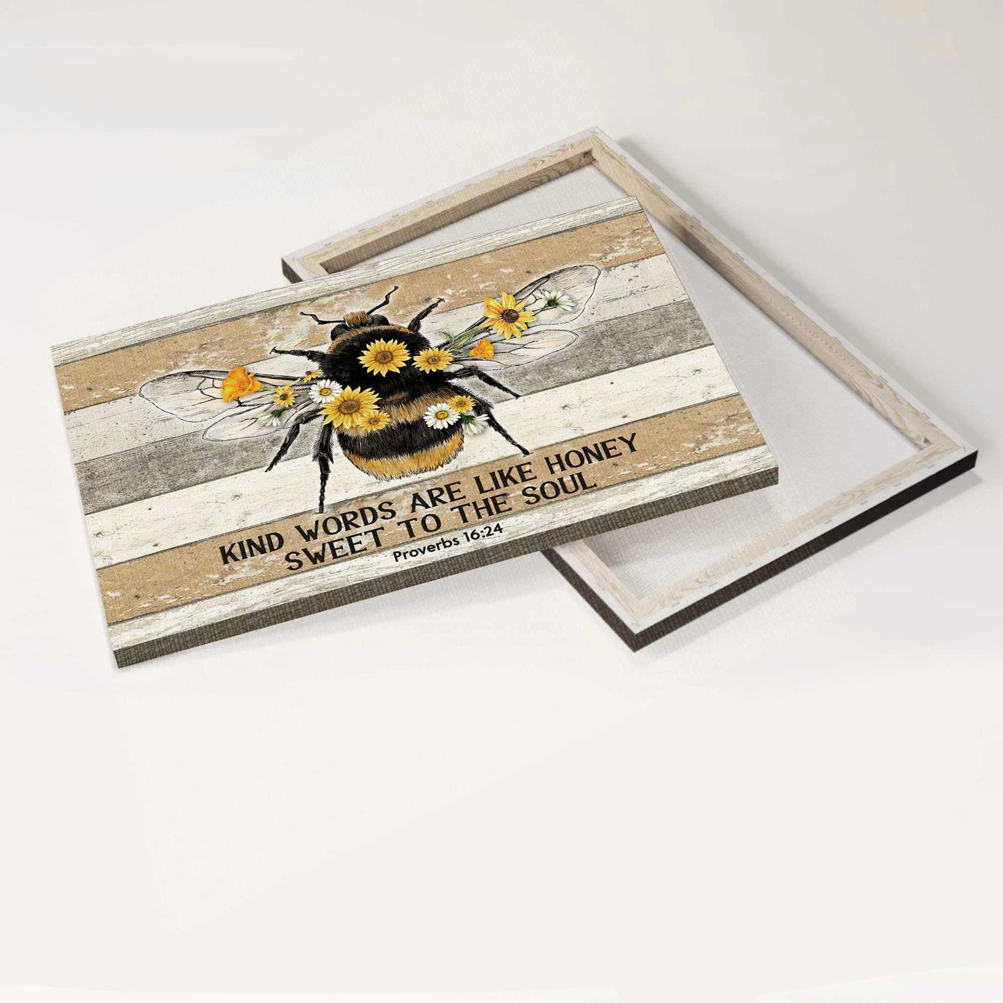 Jesus Landscape Canvas- Honeybee drawing, Sunflower painting- Gift for Christian- Kind words are like honey - Landscape Canvas Prints, Christian Wall Art