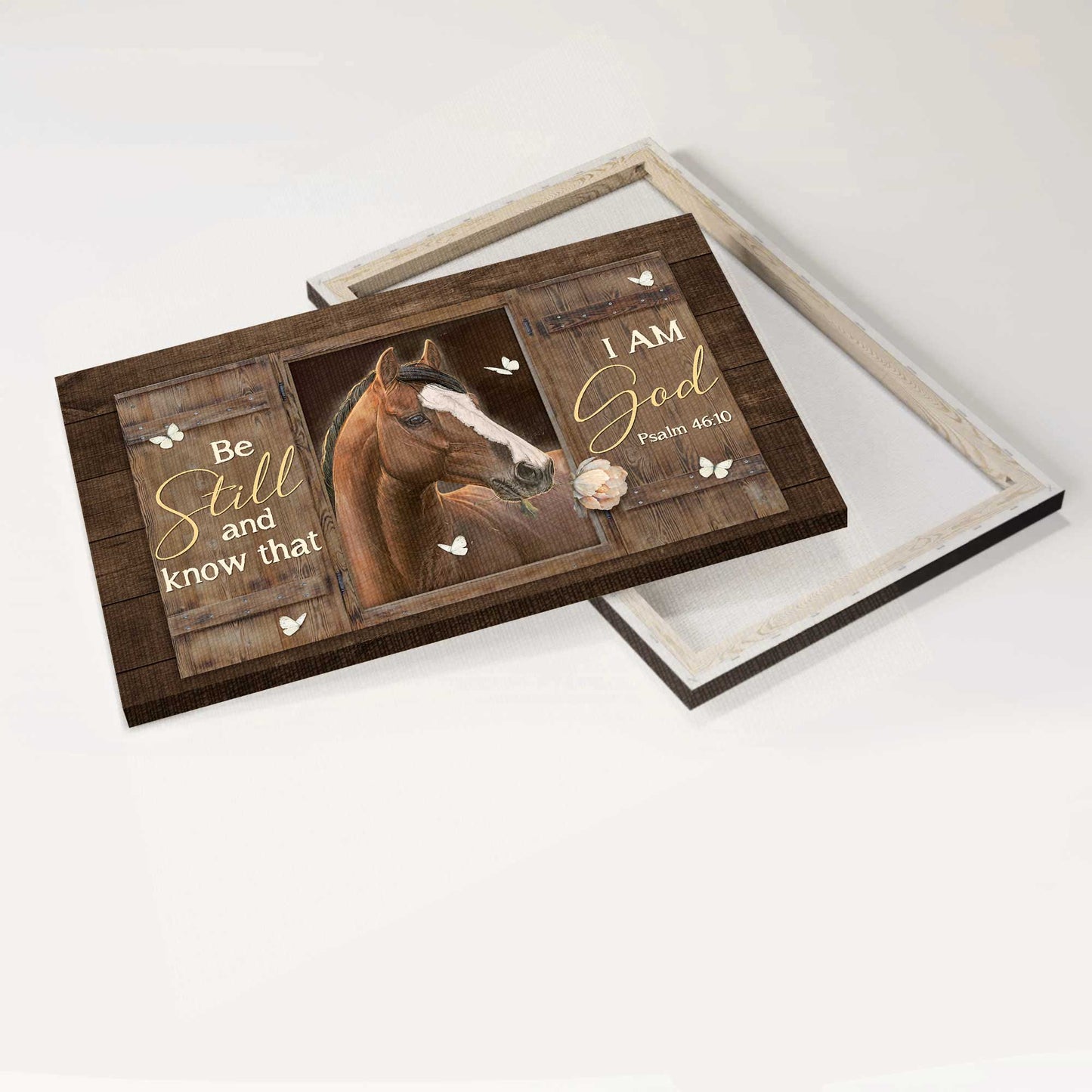 Jesus Landscape Canvas- Horse artwork, Light pink rose, Butterfly canvas- Gift for Christian- Be still and know that I am God - Landscape Canvas Prints, Christian Wall Art