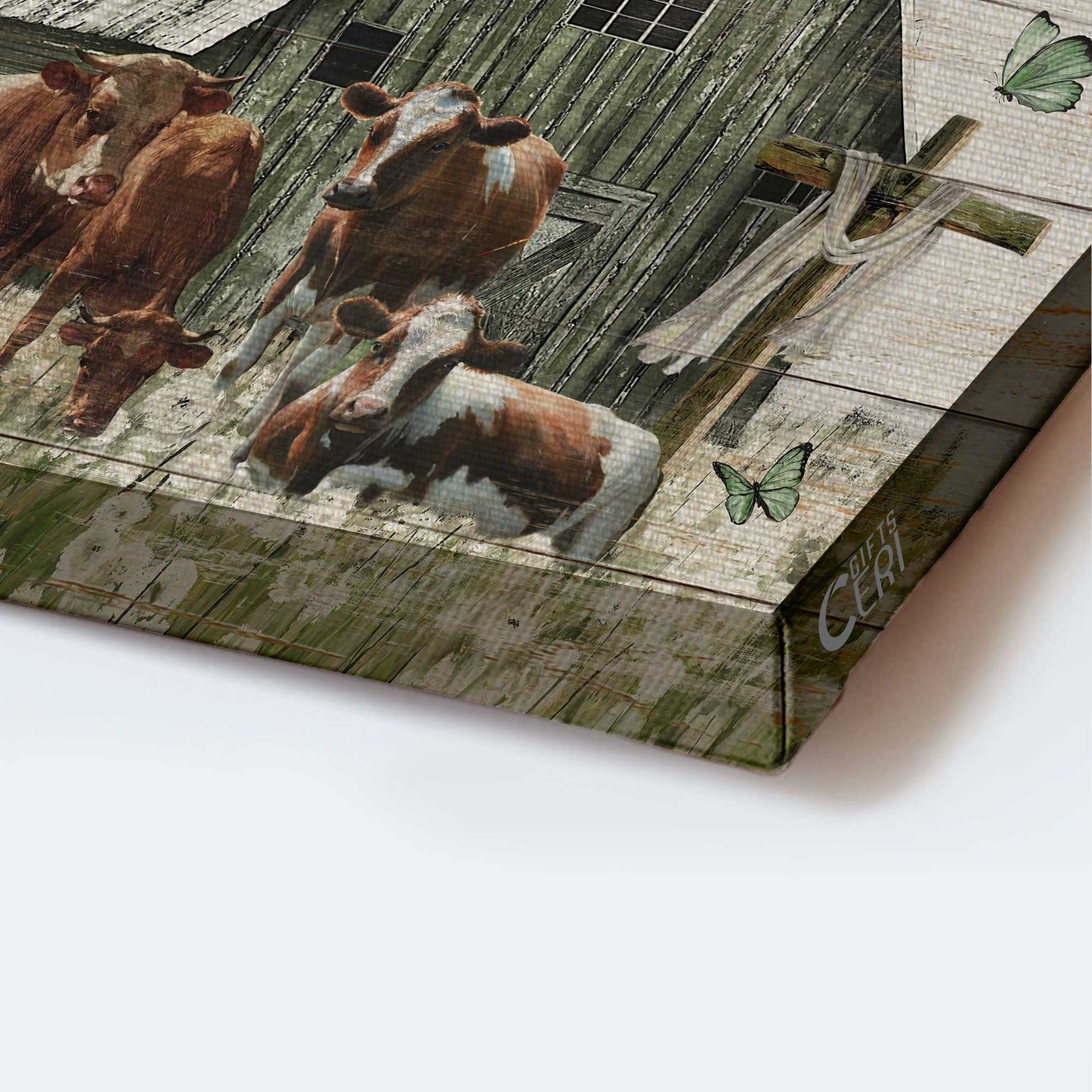 Jesus Landscape Canvas- Amazing Cow Drawing, Dandelion Field, Old Barn Landscape Canvas- Gift For Christian- Life Is Better On The Farm