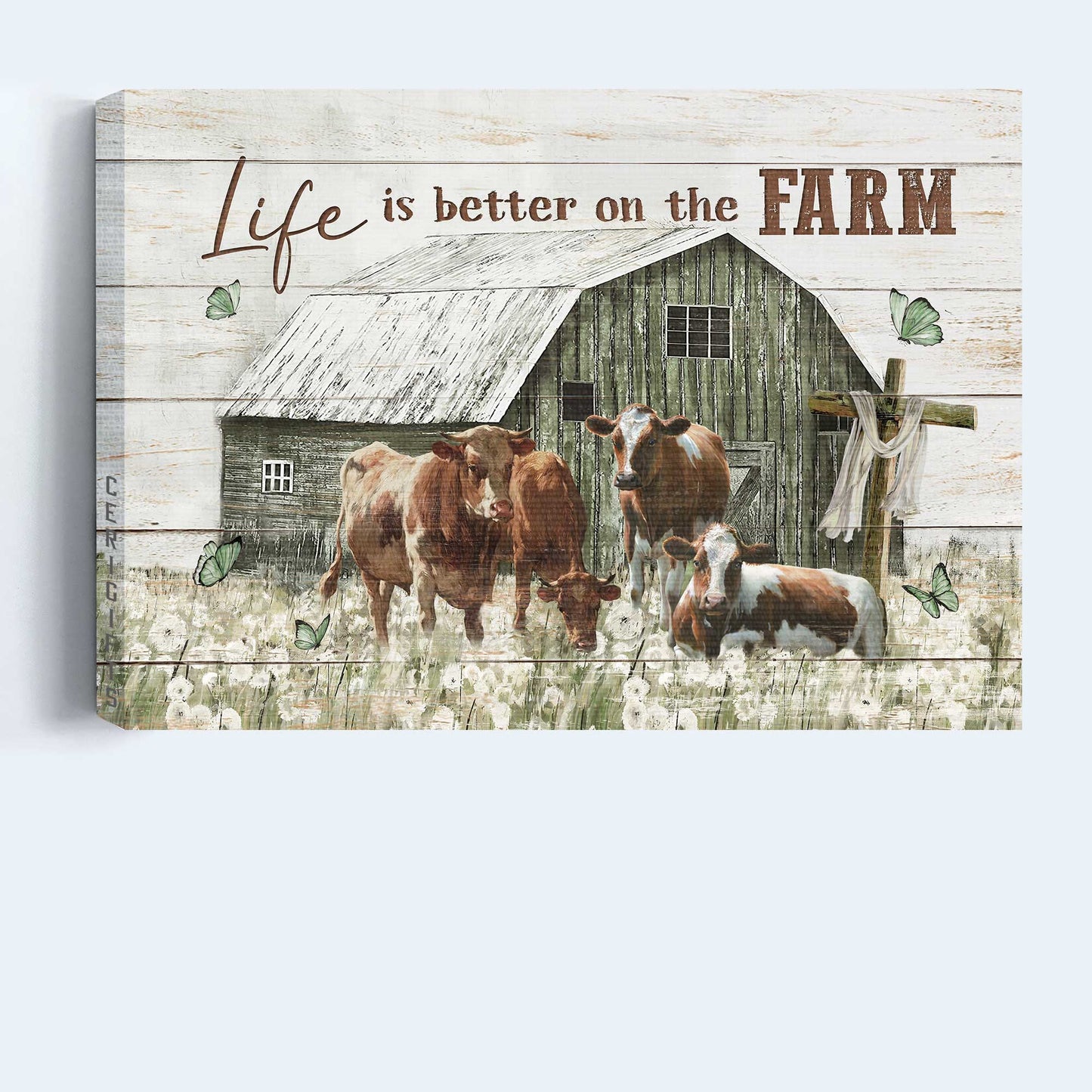 Jesus Landscape Canvas- Amazing Cow Drawing, Dandelion Field, Old Barn Landscape Canvas- Gift For Christian- Life Is Better On The Farm