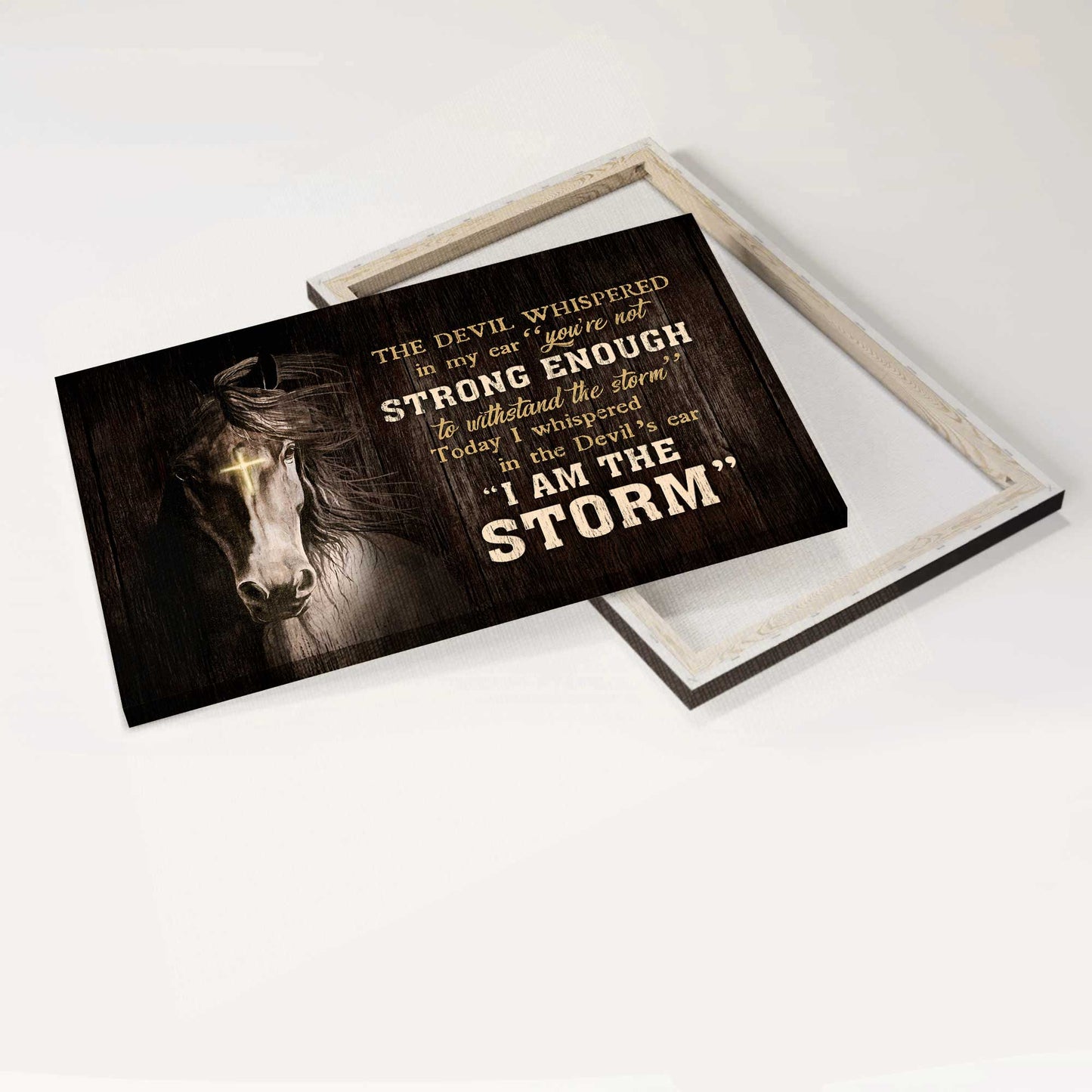 Jesus Landscape Canvas- Horse drawing, Cross light, Black background- Gift for Christian- I am the storm - Landscape Canvas Prints, Christian Wall Art