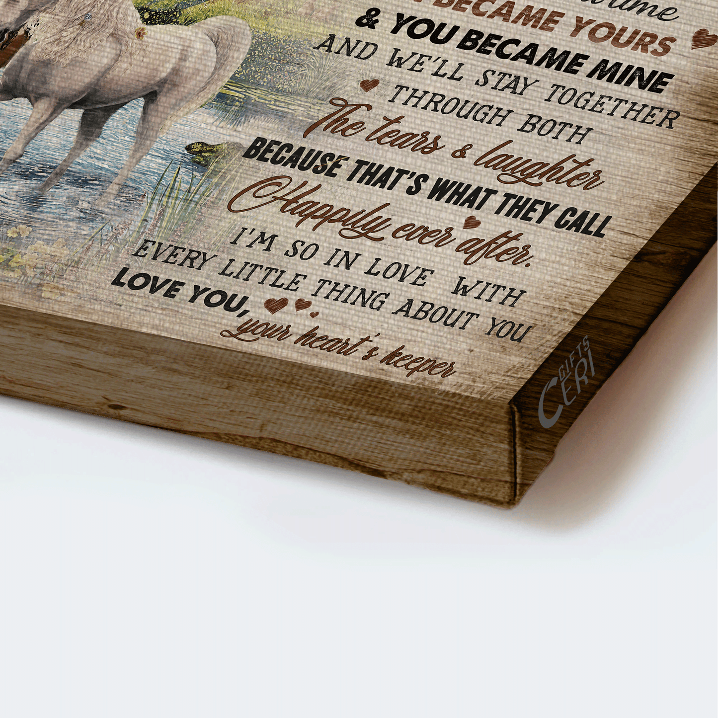Couple Landscape Canvas- Horse couple, On the river, Under the tree, To my partner in crime canvas- Gift for couple, lover, partner - Landscape Canvas Prints, Wall Art