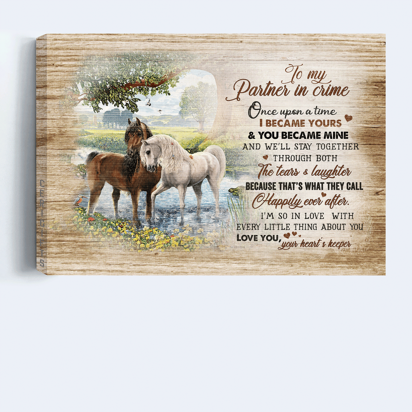 Couple Landscape Canvas- Horse couple, On the river, Under the tree, To my partner in crime canvas- Gift for couple, lover, partner - Landscape Canvas Prints, Wall Art