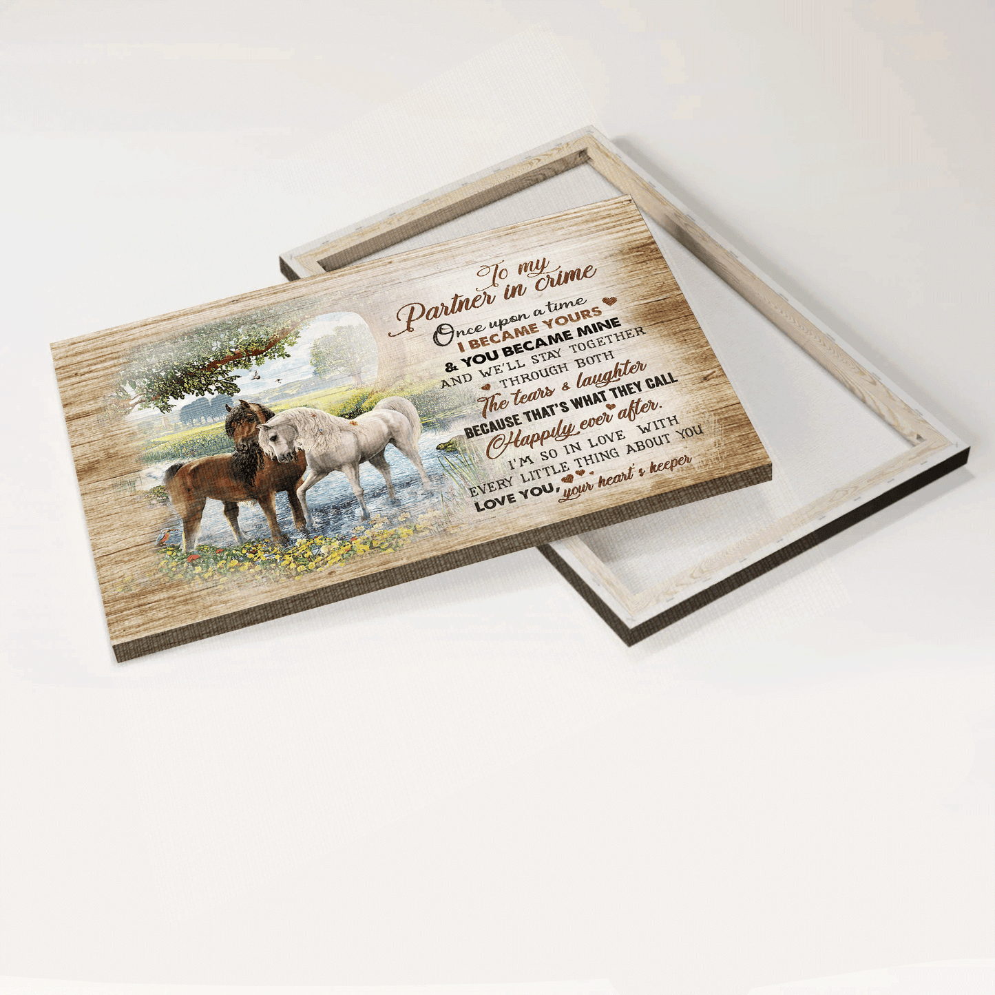 Couple Landscape Canvas- Horse couple, On the river, Under the tree, To my partner in crime canvas- Gift for couple, lover, partner - Landscape Canvas Prints, Wall Art