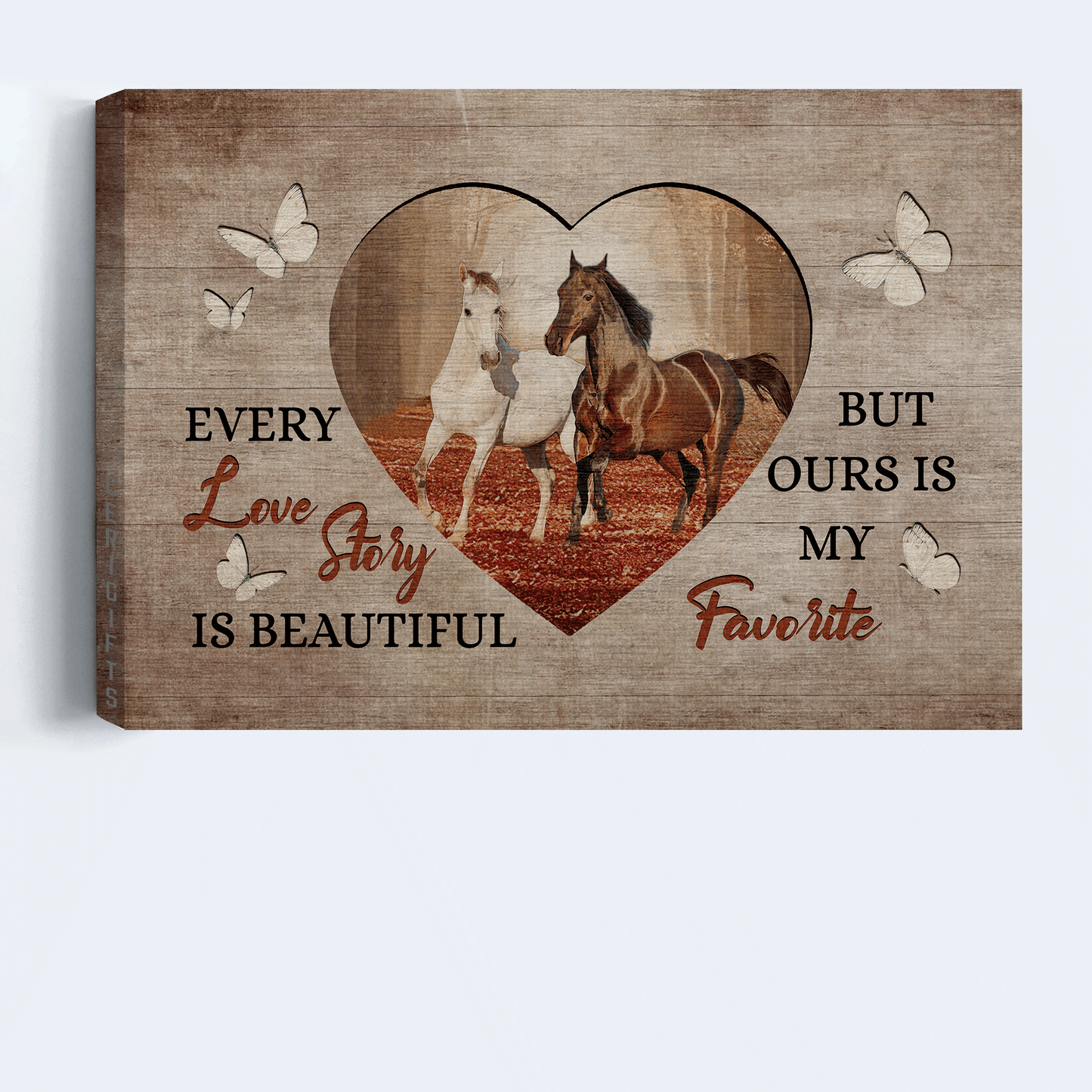 Family Landscape Canvas- Horse drawing, Autumn forest, Heart shape canvas- Gift for members family- Every love story is beautiful - Landscape Canvas Prints, Wall Art