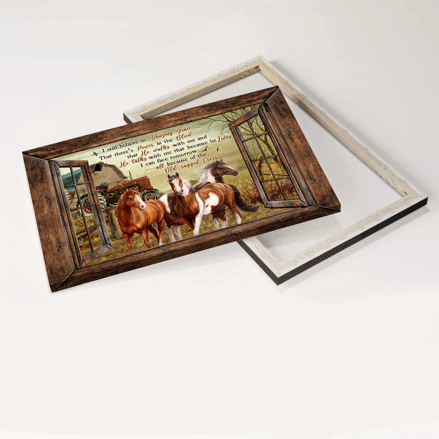 Jesus Landscape Canvas- Horse painting, Countryside landscape, Barn house and truck canvas- Gift for Christian- I still believe in Amazing Grace - Landscape Canvas Prints, Christian Wall Art